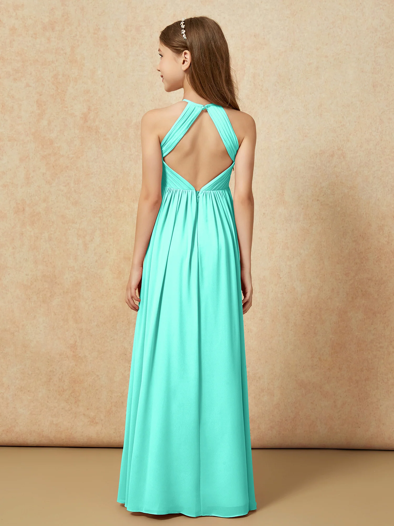 Halter Pleated Long Chiffon Junior Bridesmaid Dress Spa - Image 2