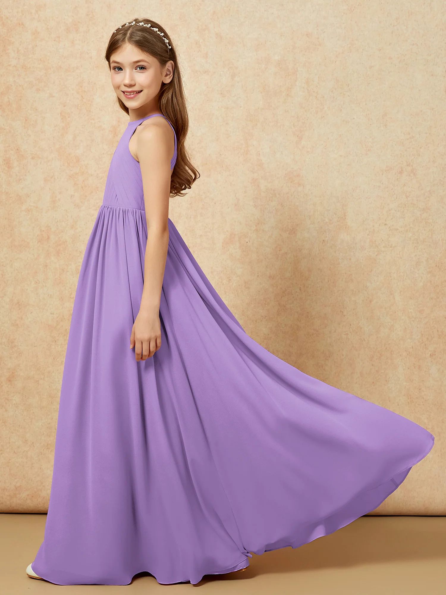 Halter Pleated Long Chiffon Junior Bridesmaid Dress Tahiti - Image 7