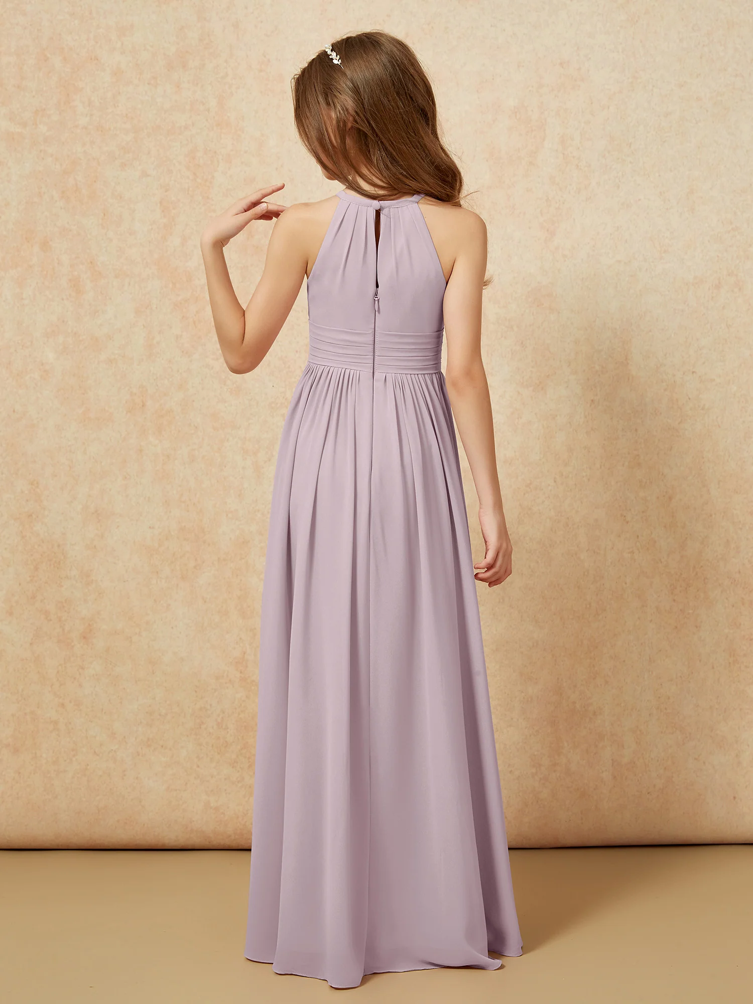 Halter Sleeveless Long Chiffon Junior Bridesmaid Dress Dusk - Image 2