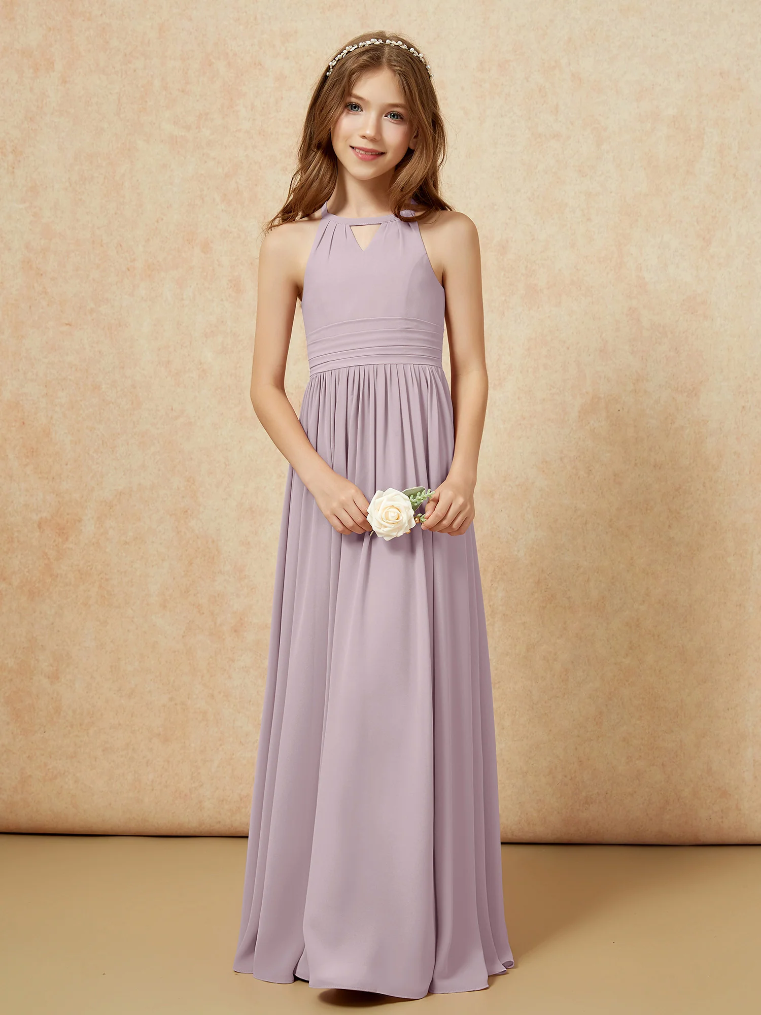 Halter Sleeveless Long Chiffon Junior Bridesmaid Dress Dusk - Image 5
