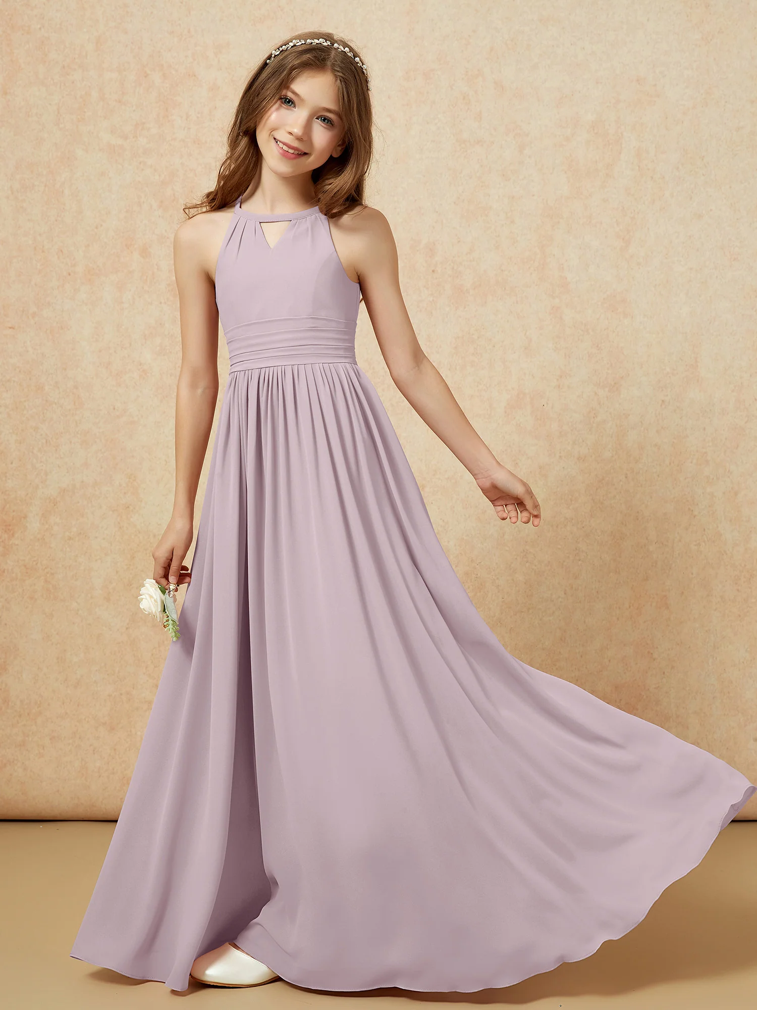Halter Sleeveless Long Chiffon Junior Bridesmaid Dress Dusk - Image 6