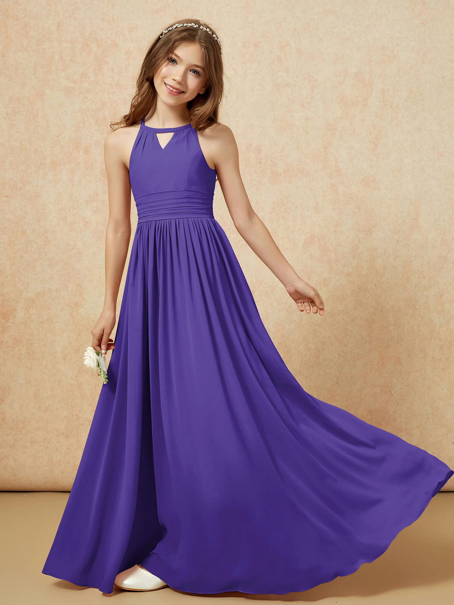 Halter Sleeveless Long Chiffon Junior Bridesmaid Dress Regency - Image 6