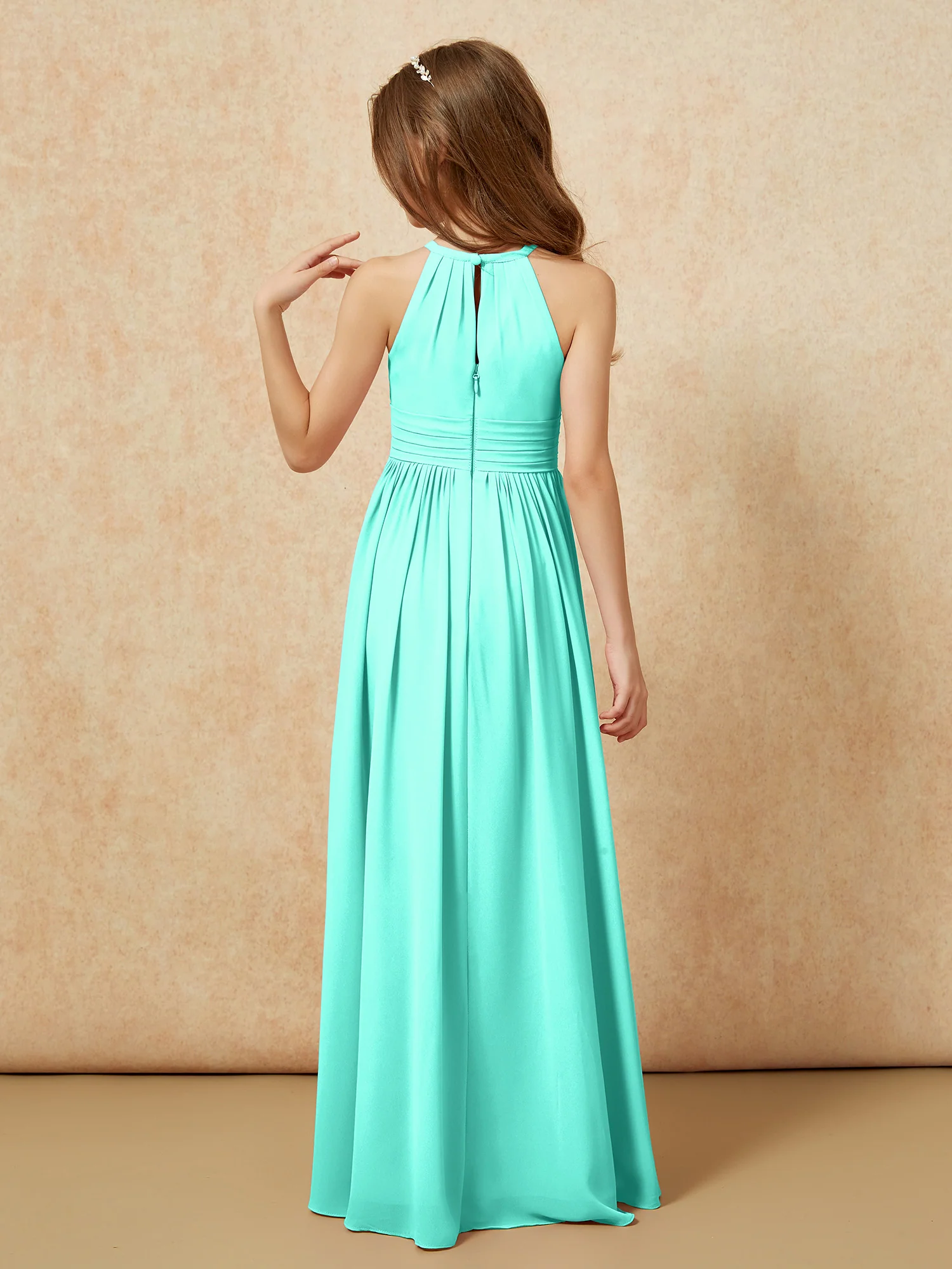 Halter Sleeveless Long Chiffon Junior Bridesmaid Dress Spa - Image 2