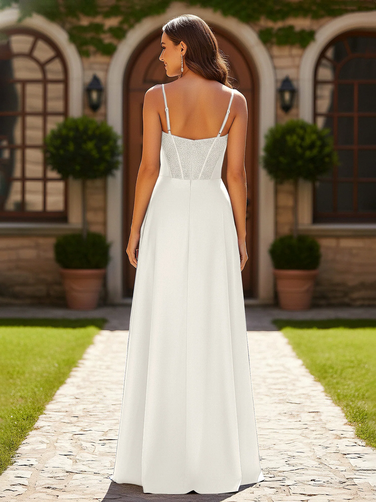 Beaded Corset Bodice Gown with High Leg Slit Ivory - Image 2