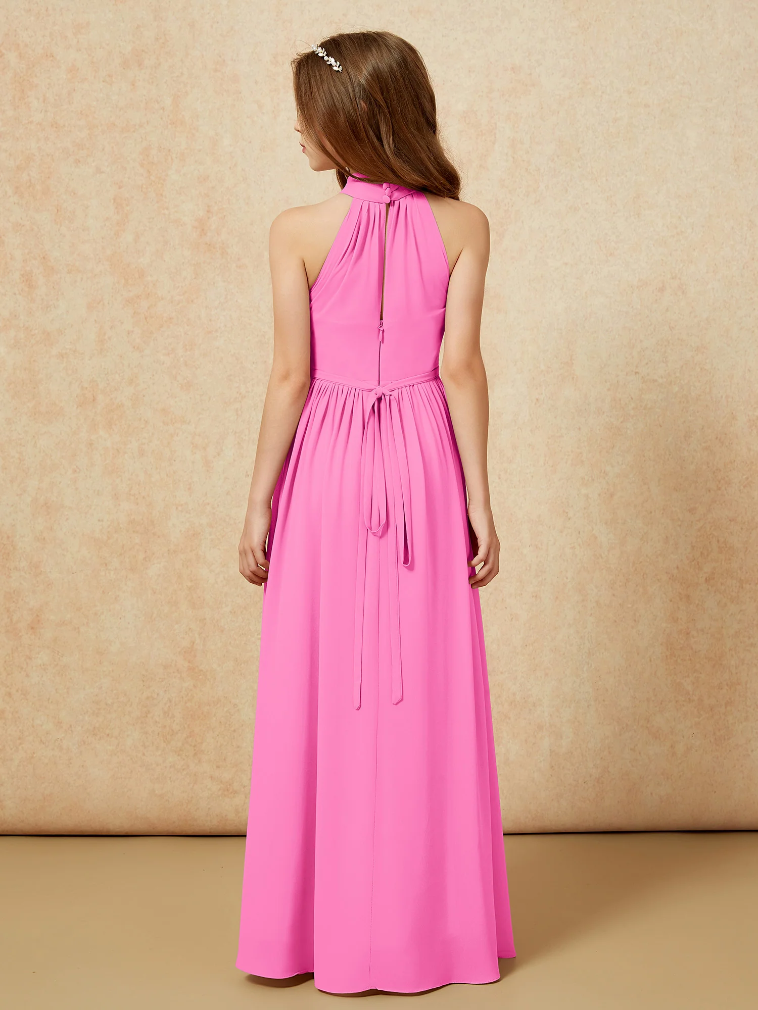 High Neck Long Junior Bridesmaid Dress With Slit Azalea - Image 2