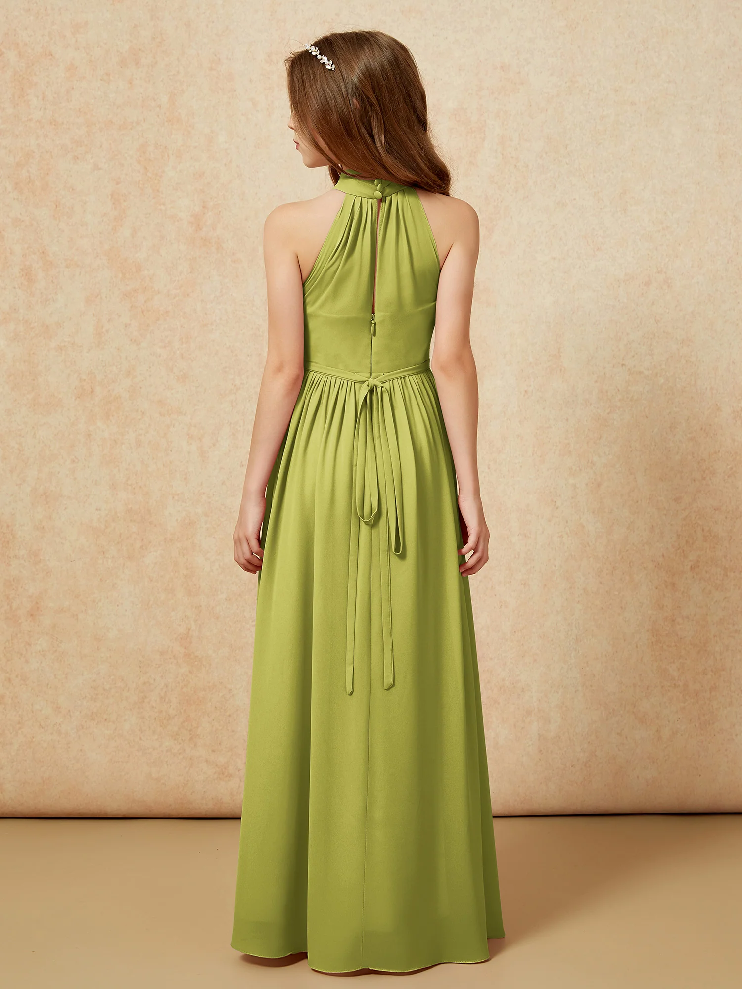 High Neck Long Junior Bridesmaid Dress With Slit Clover - Image 2