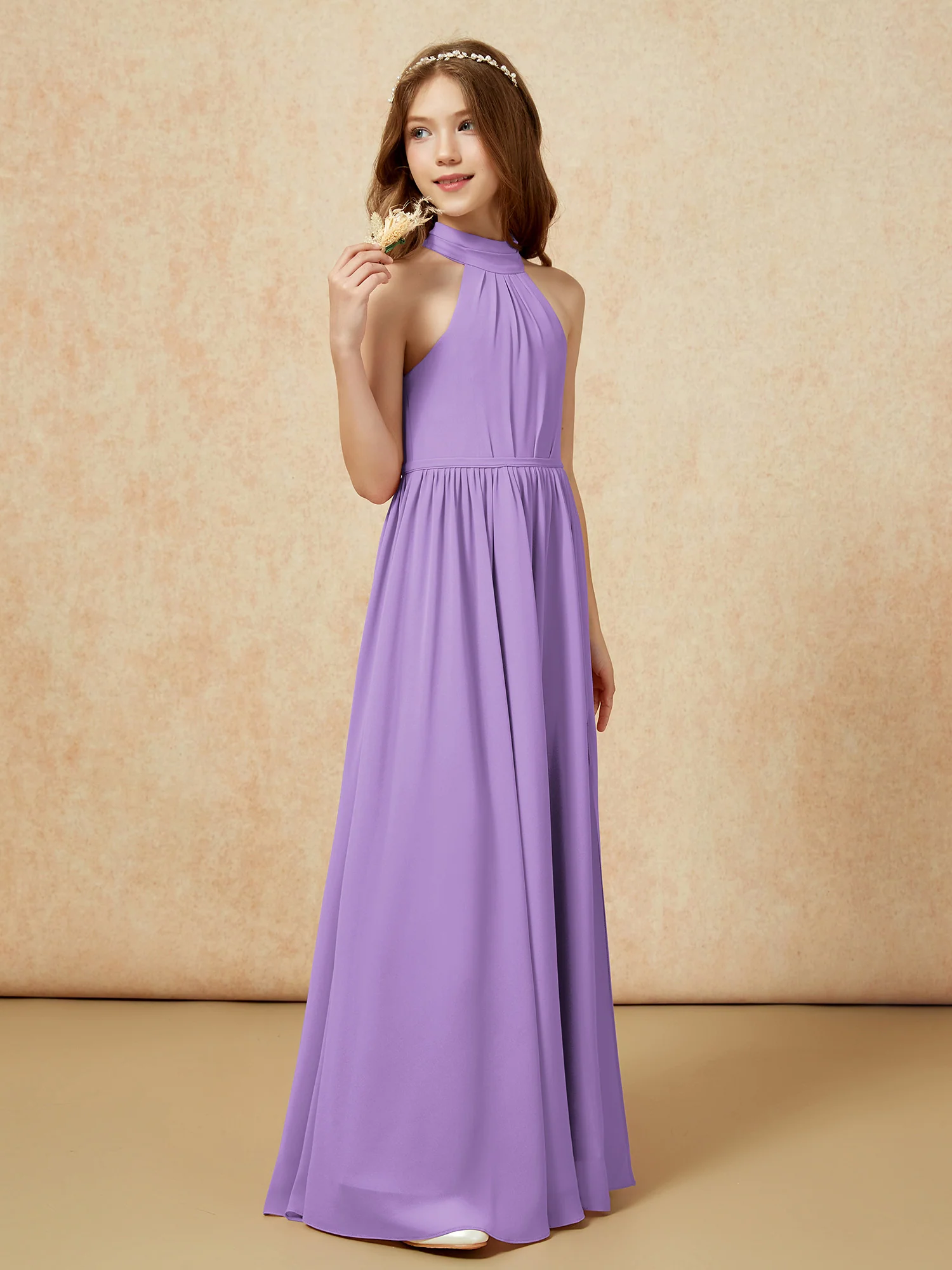 High Neck Long Junior Bridesmaid Dress With Slit Tahiti - Image 5