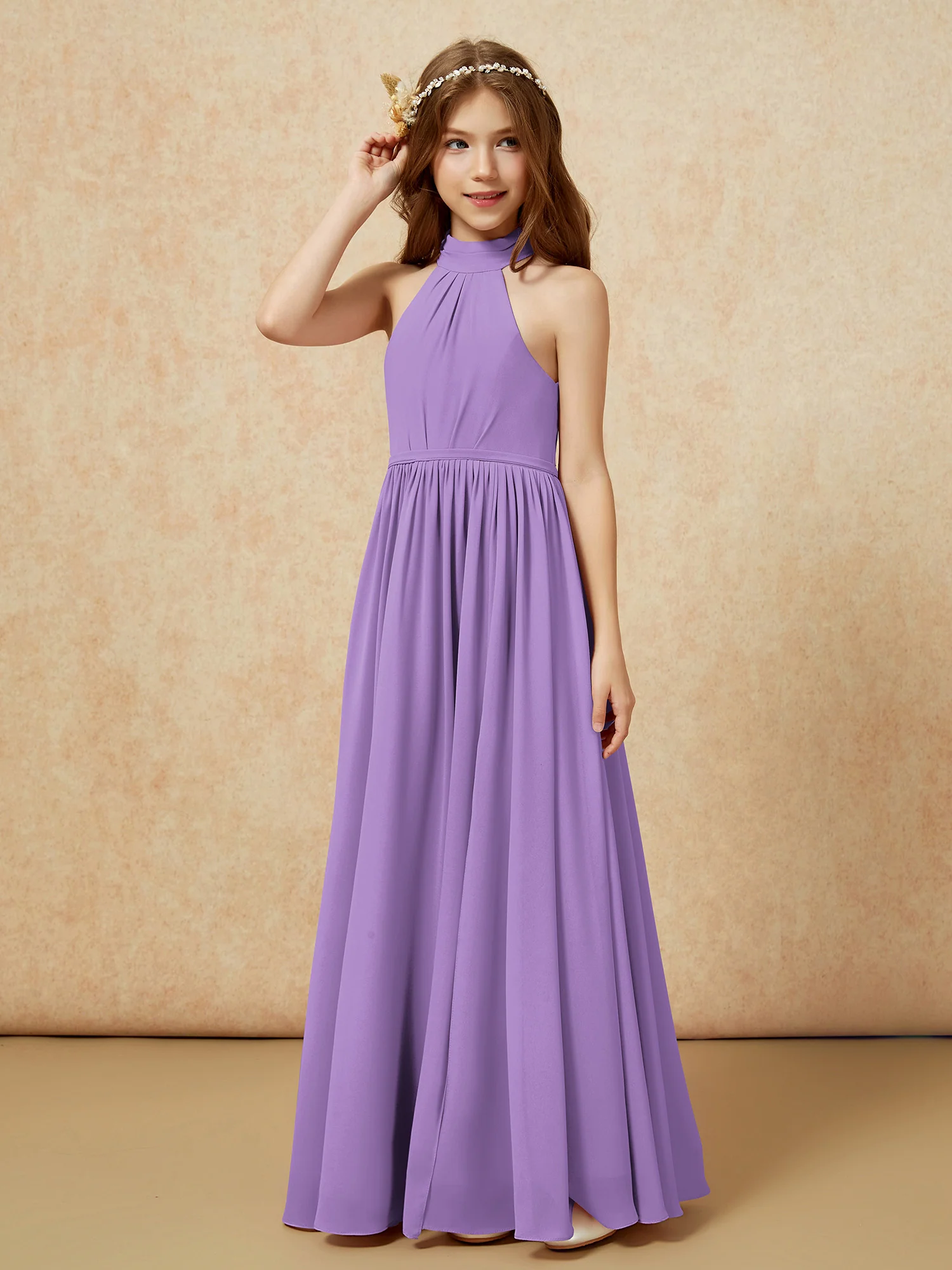High Neck Long Junior Bridesmaid Dress With Slit Tahiti - Image 6
