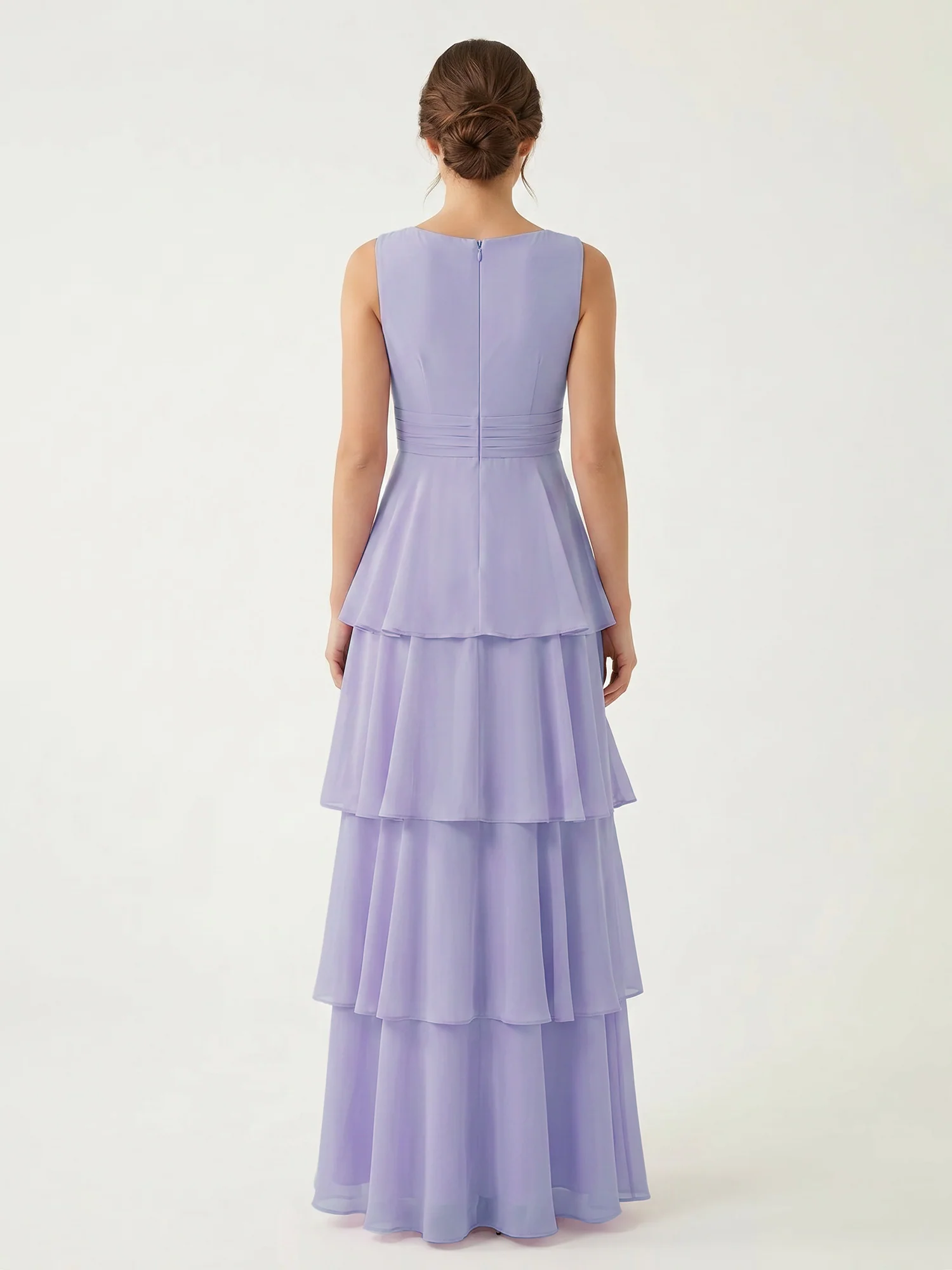Tiered Chiffon Maxi Dress with Plunging V-Neckline Lavender - Image 2