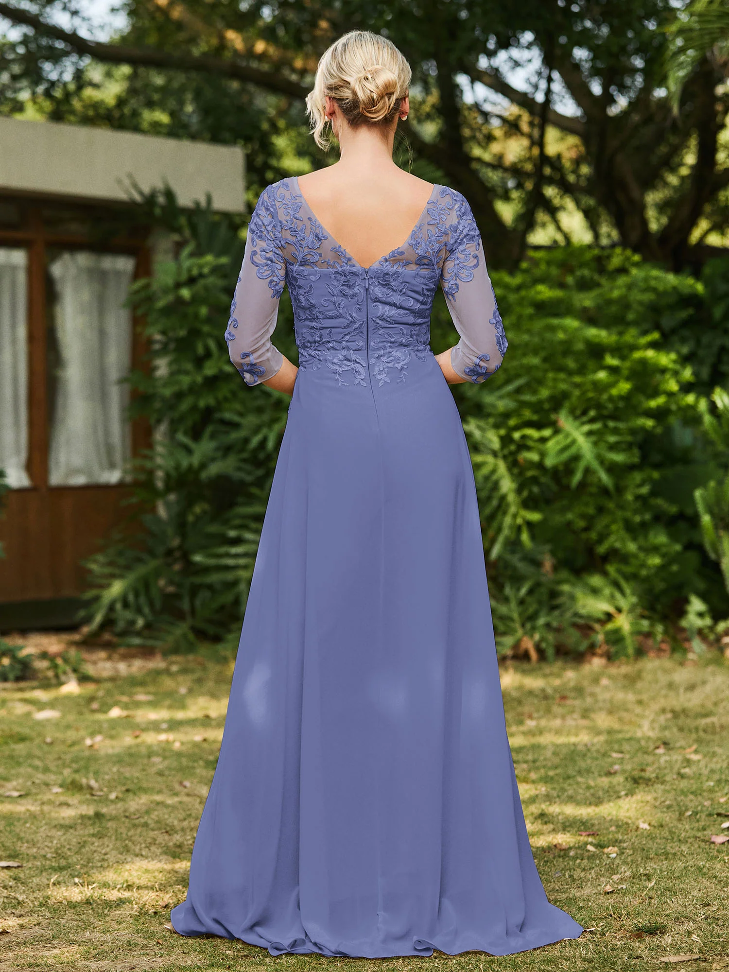 Illusion Neckline Lace Appliqued Jumpsuit Periwinkle - Image 2