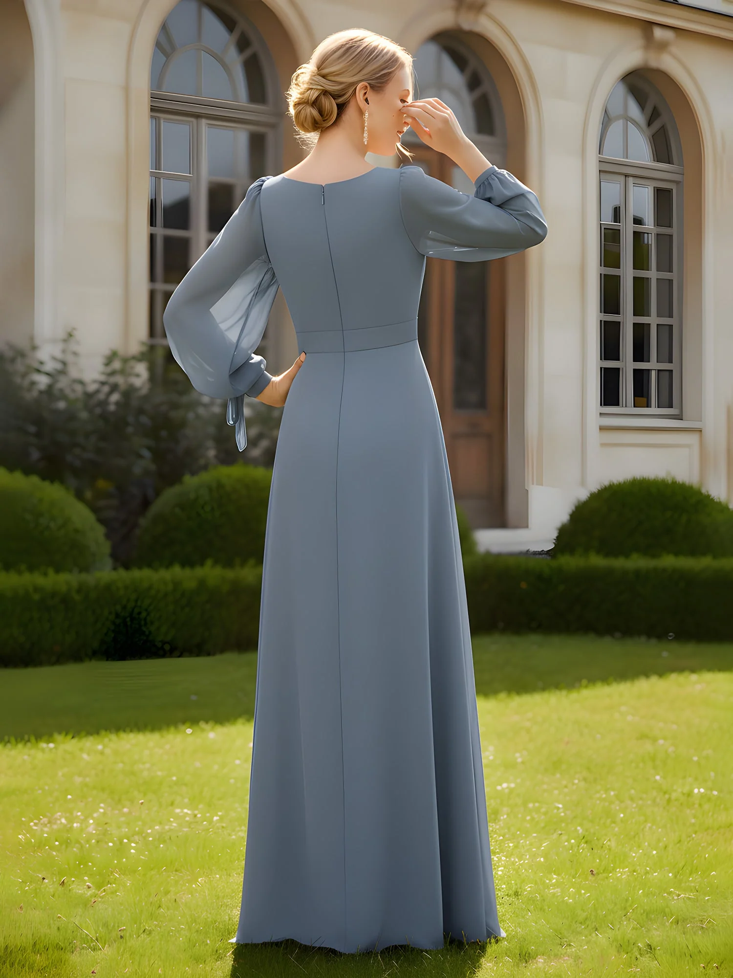 V-Neck Maxi Dress with Slit and Fitted Bodice Periwinkle - Image 2