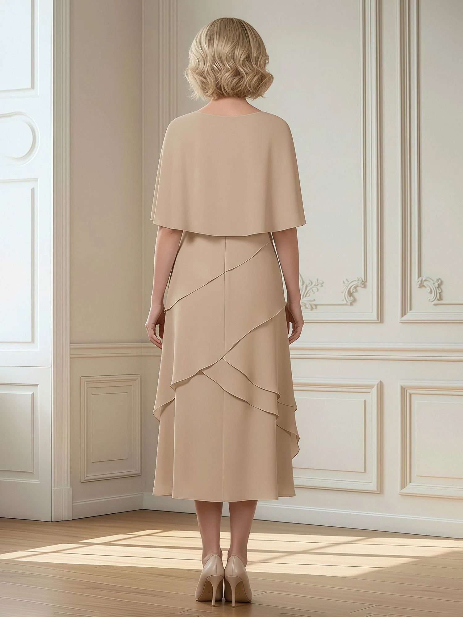 Tiered Skirt A-Line Midi Formal Dress Ivory - Image 2