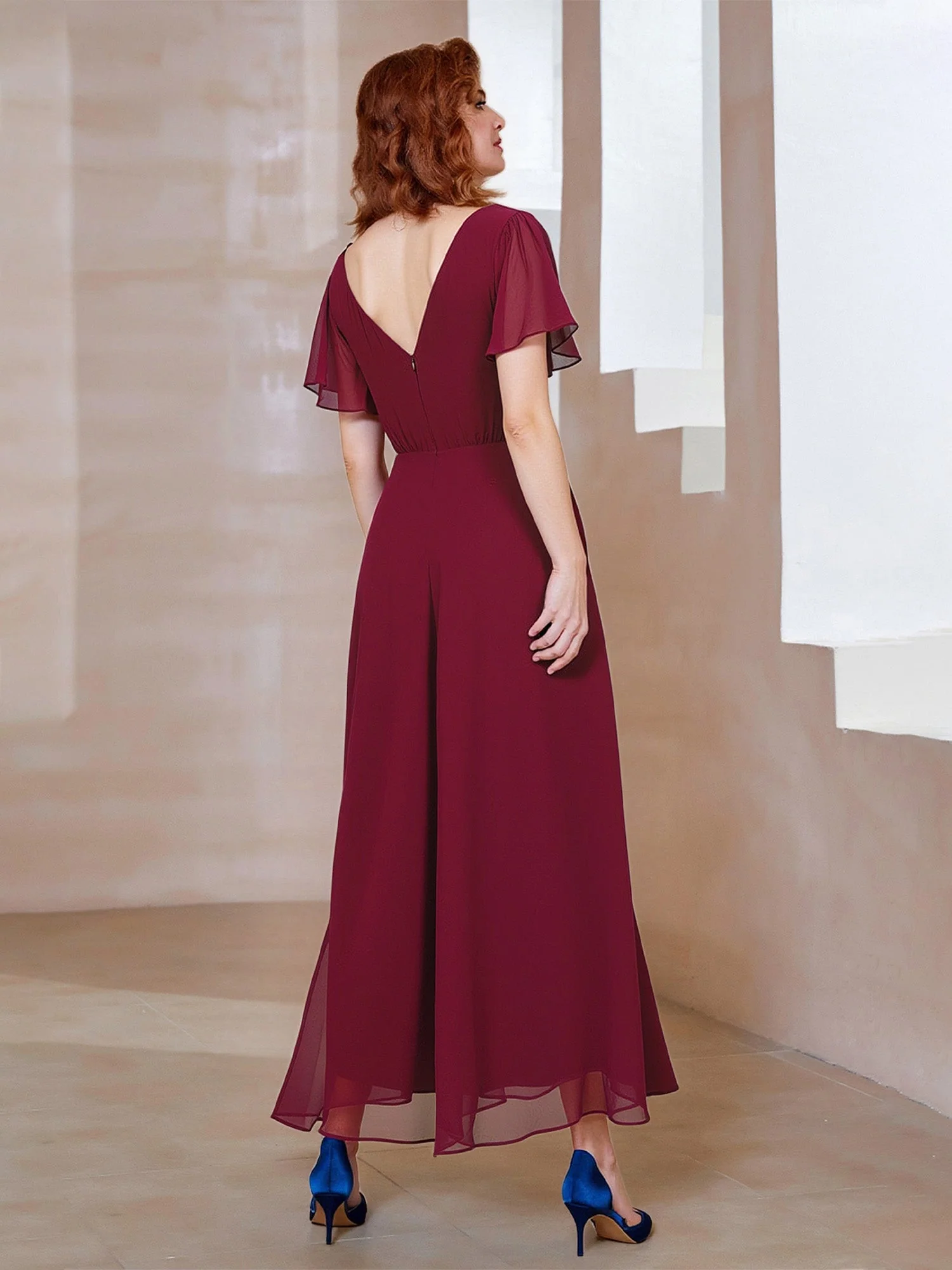 Asymmetrical Hem Cocktail Dress with Beaded Waist Detail Pool - Image 2