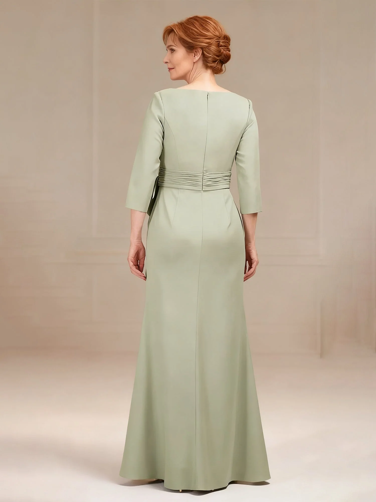 Tailored Full-Length Gown with Ruffled Sash Detail Orange - Image 2
