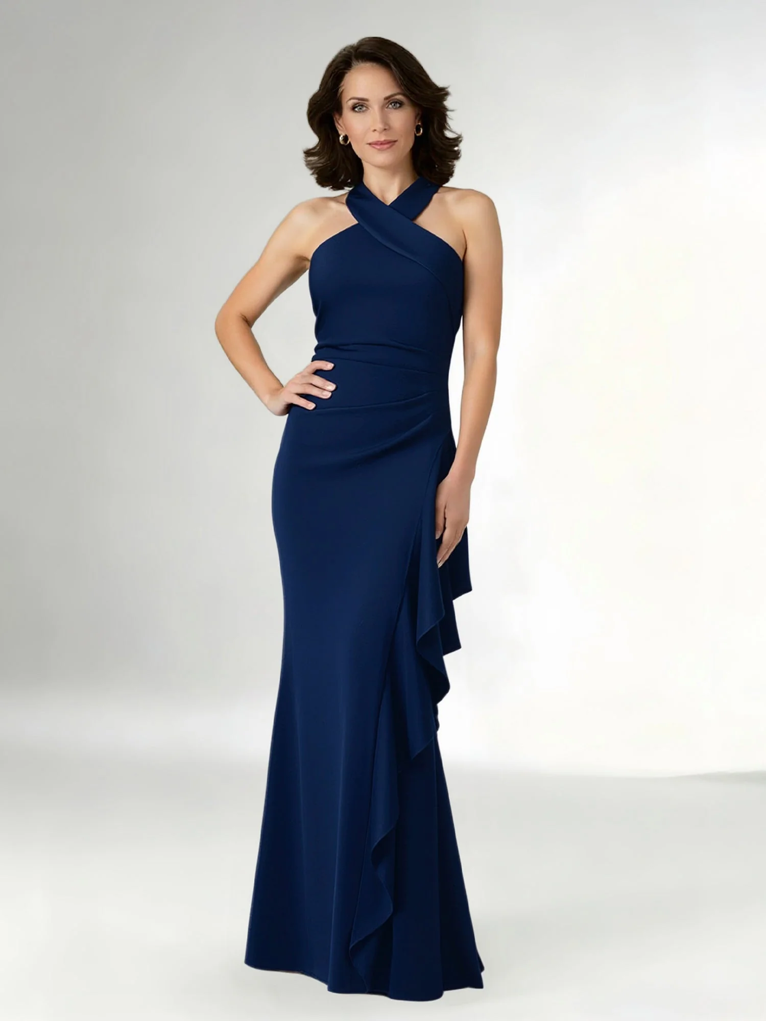 Halter Neck Maxi Gown with Waterfall Ruffle Detail Burgundy