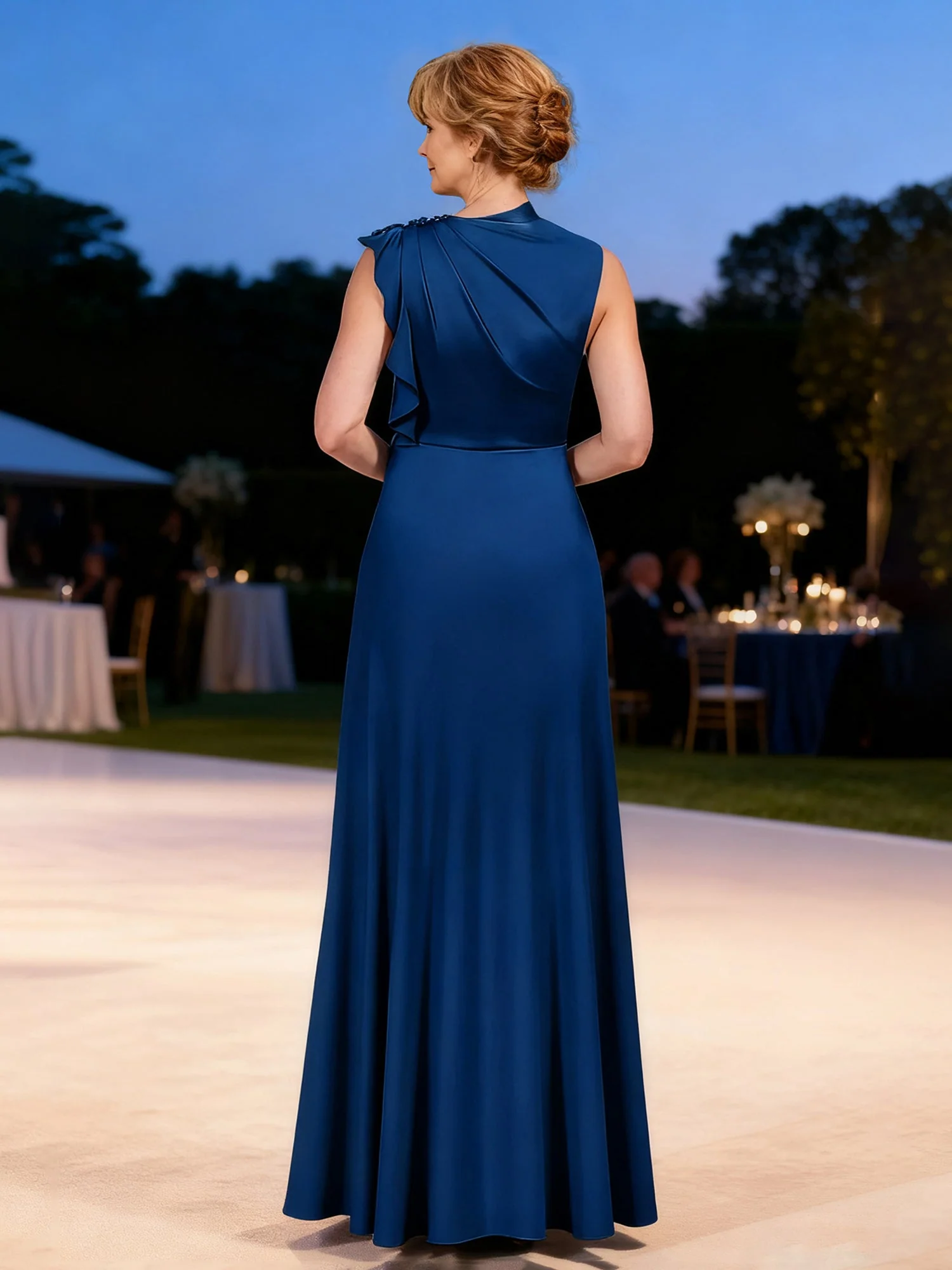 Chic Ruffled Neckline Gown Elegant Evening Attire White - Image 2