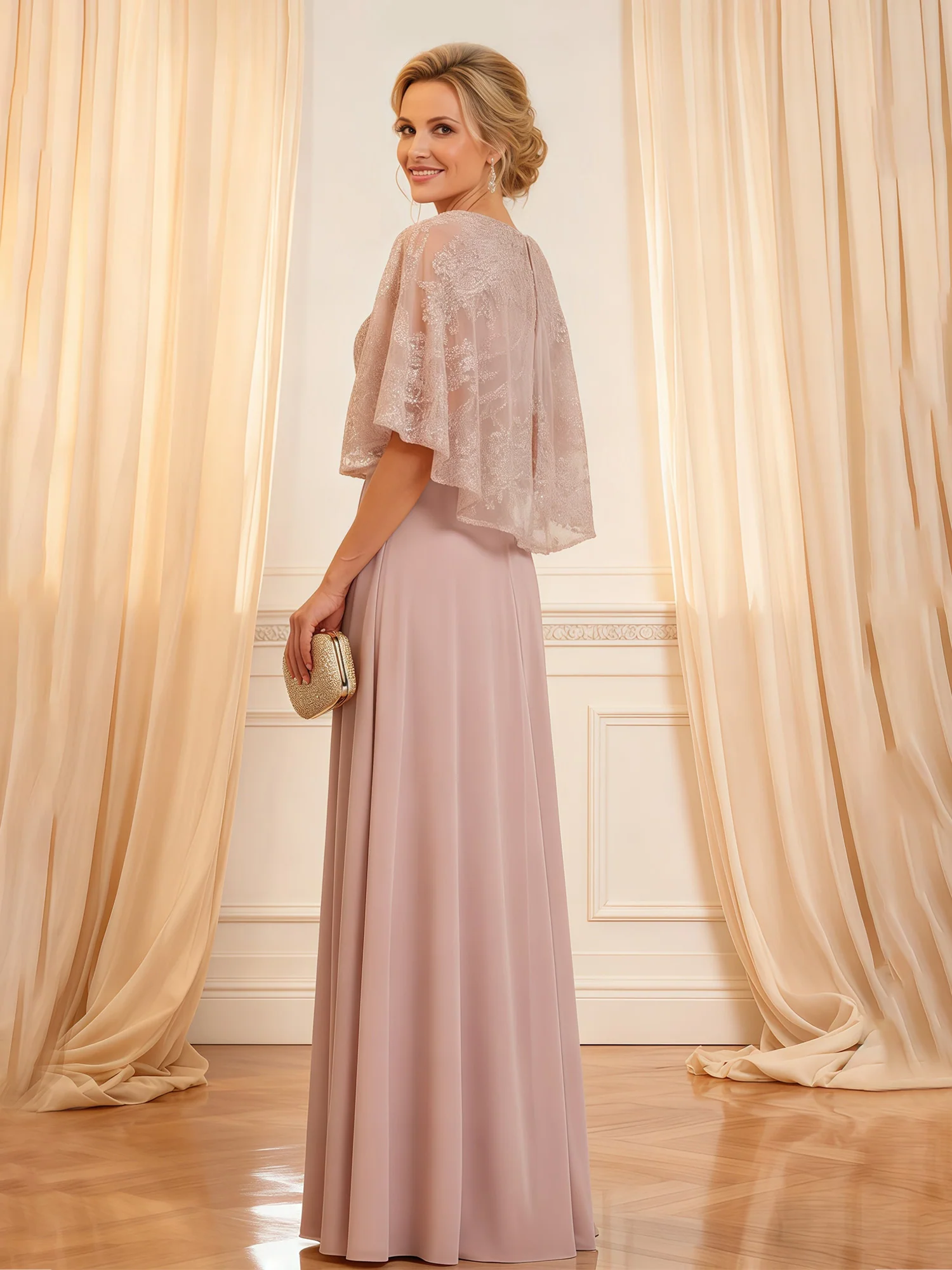 Empire Waist Formal Attire Chic Statement Sleeve Design Dusty Rose - Image 2