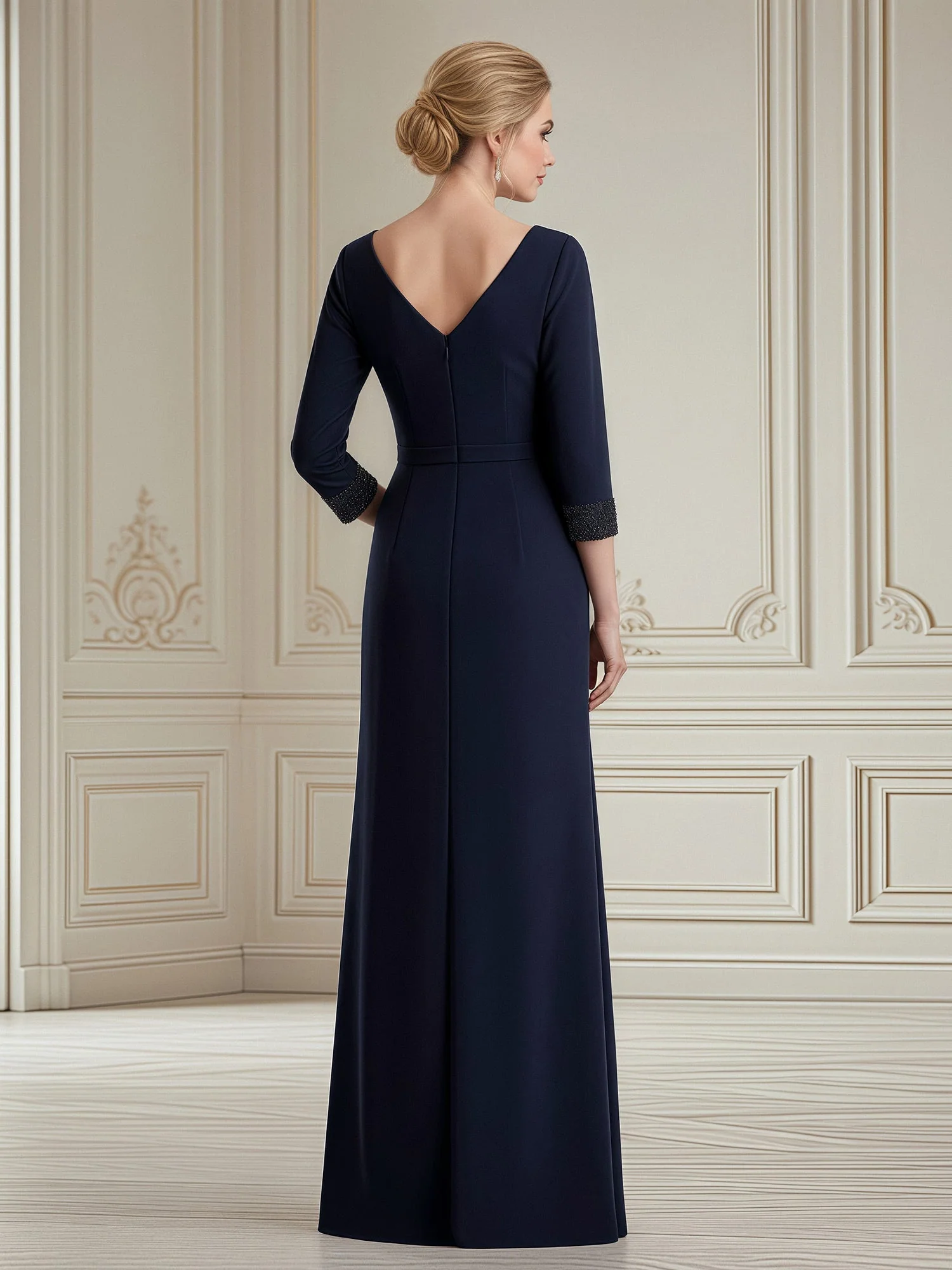 Fitted Formal Wear with Beaded Cuff Accent Dusty Blue - Image 2
