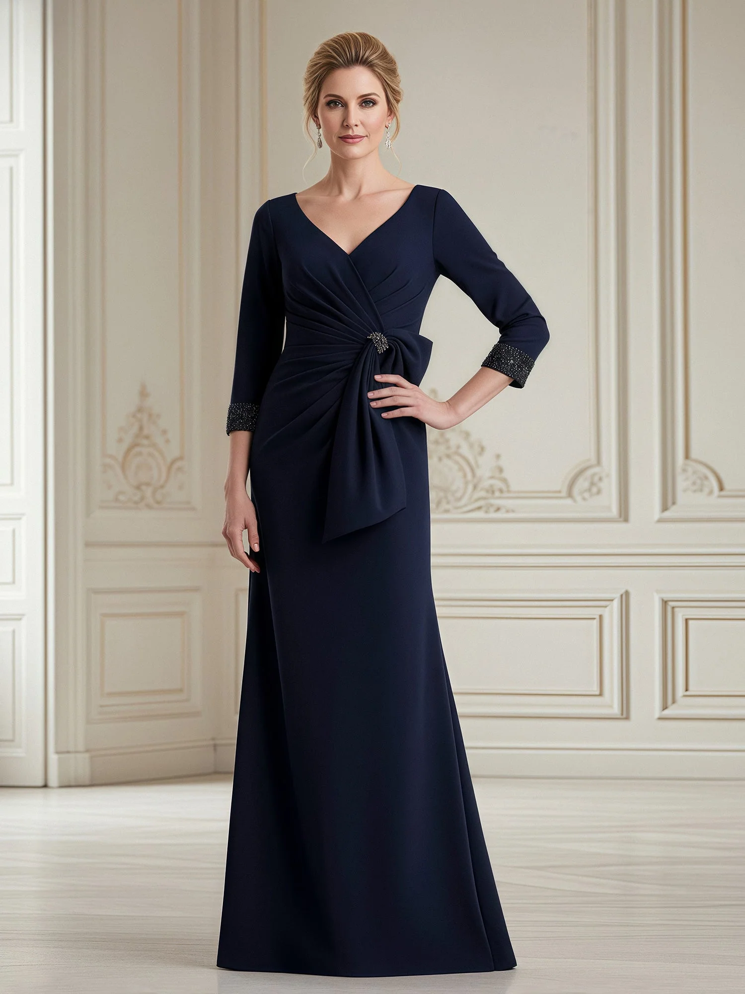Fitted Formal Wear with Beaded Cuff Accent Red