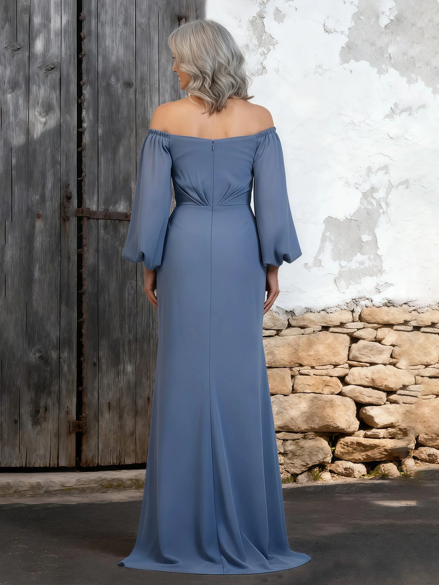 Billowing Sleeve Evening Dress Flattering Draped Bodice Wisteria - Image 2