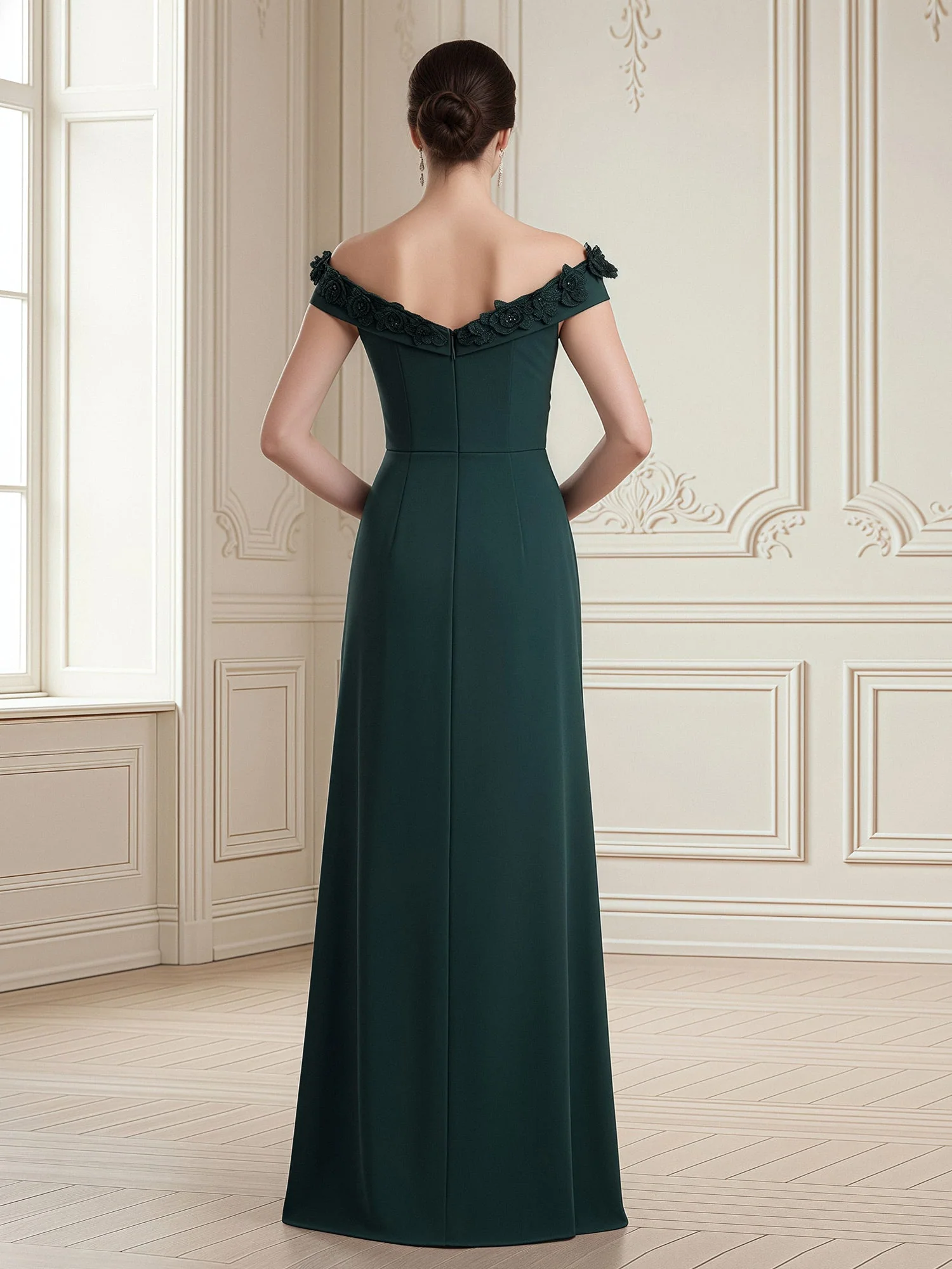 Off-Shoulder Column Gown with Draped Bodice Ink Blue - Image 2