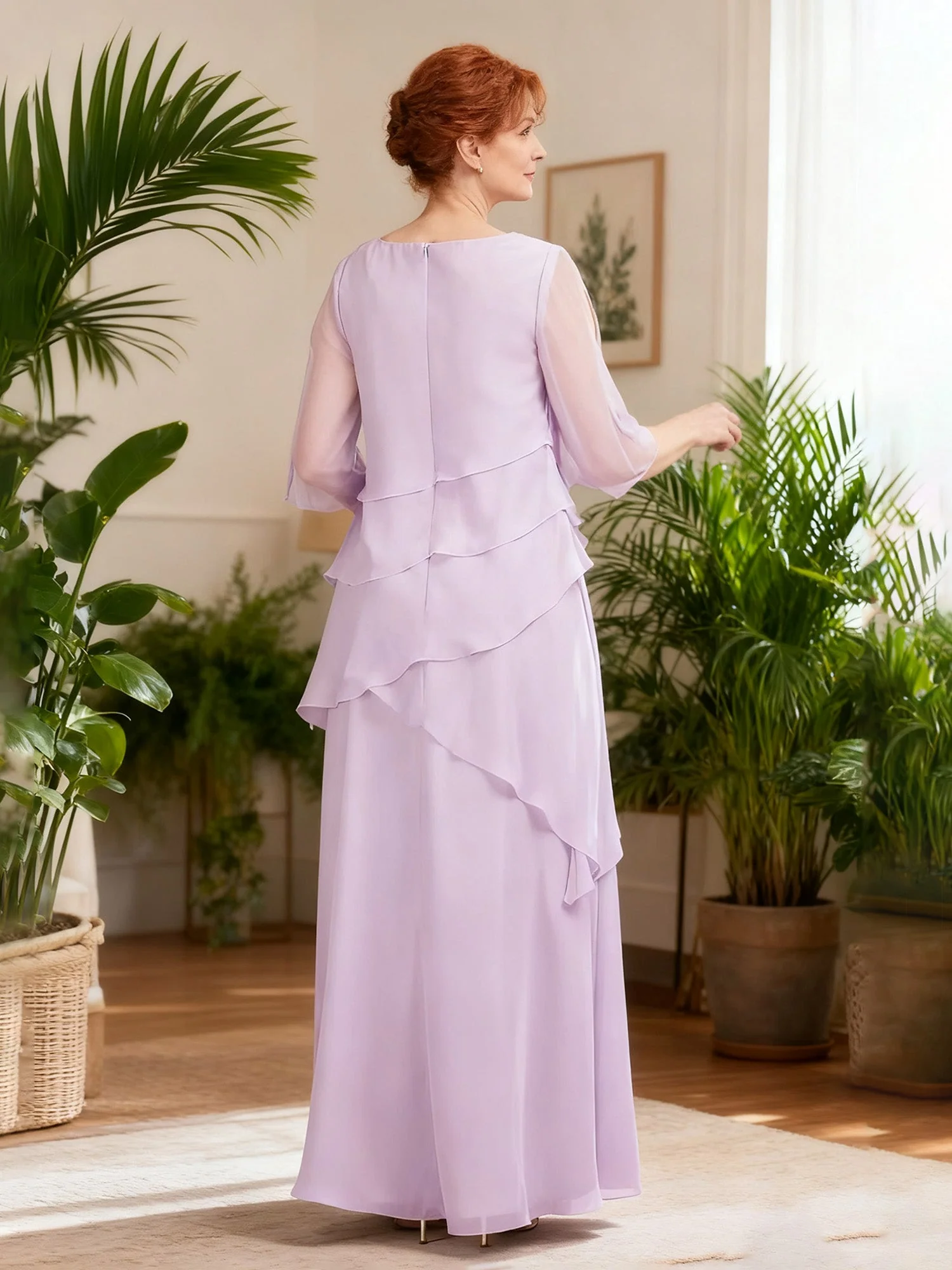 Cascading Ruffle Gown Boat Neck Floating Panels Orange - Image 2