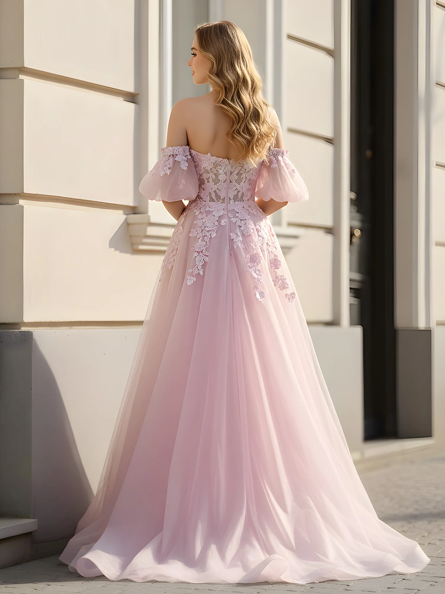 Sheer Bodice Puff Sleeve Fairy Dress Blushing Pink - Image 2