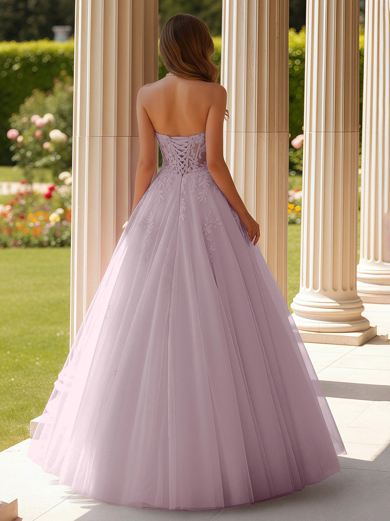 Lace Sweetheart Sheer Corset Applique Tulle Dress Dusk - Image 2