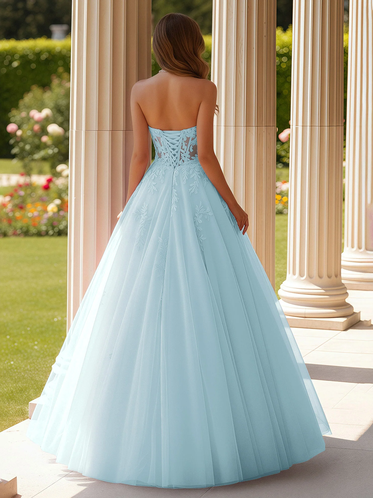 Lace Sweetheart Sheer Corset Applique Tulle Dress Mist - Image 2