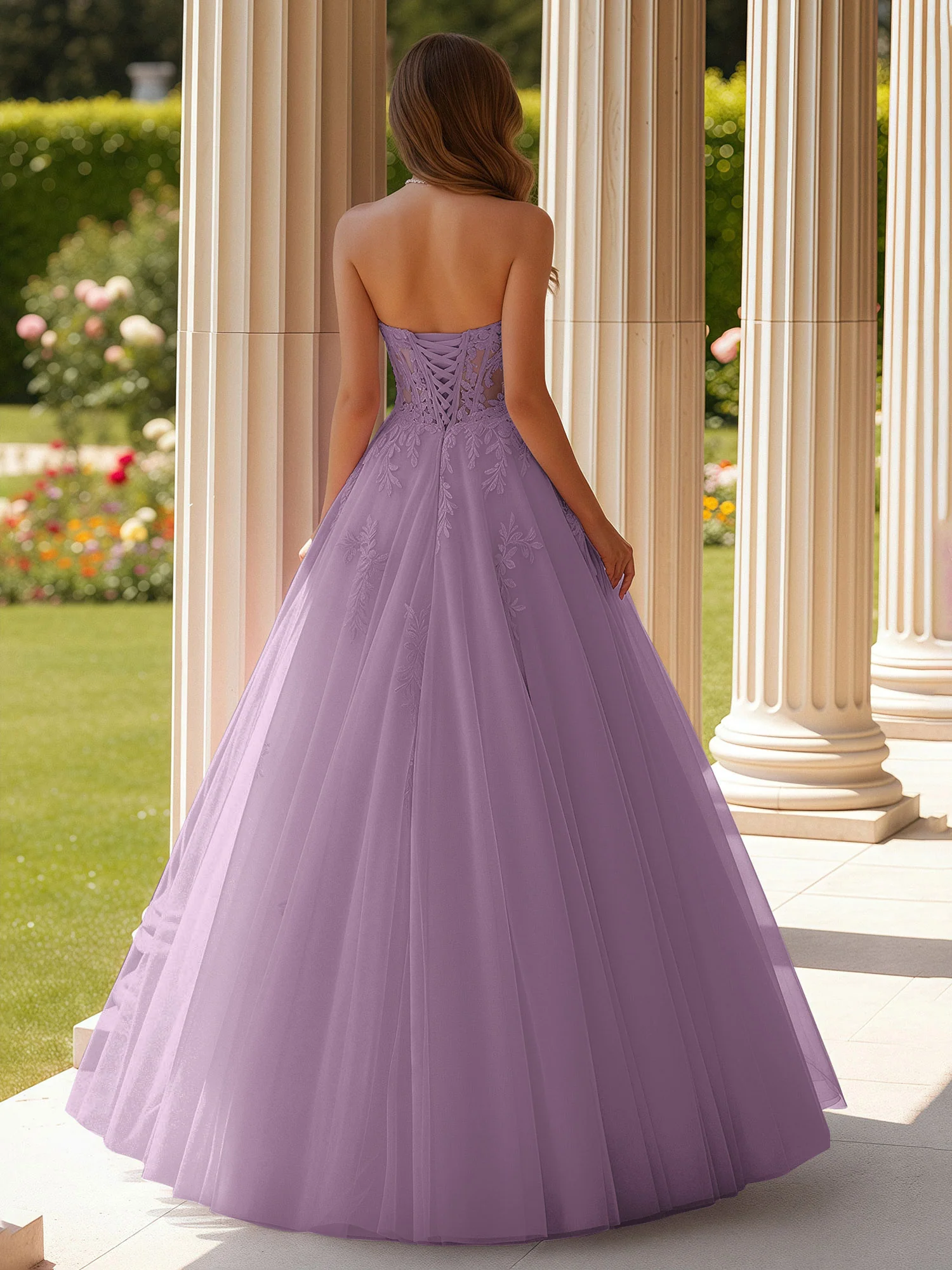 Lace Sweetheart Sheer Corset Applique Tulle Dress Wisteria - Image 2