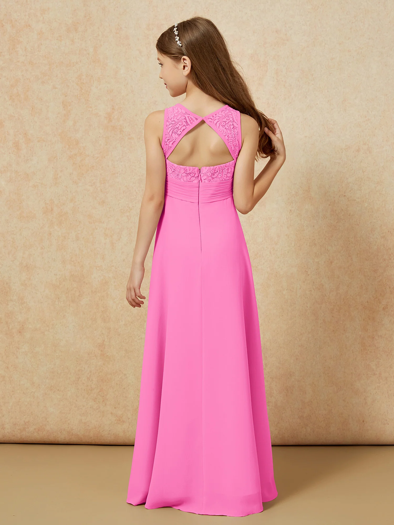 Lace Top A-line Long Junior Bridesmaid Dress Azalea - Image 2