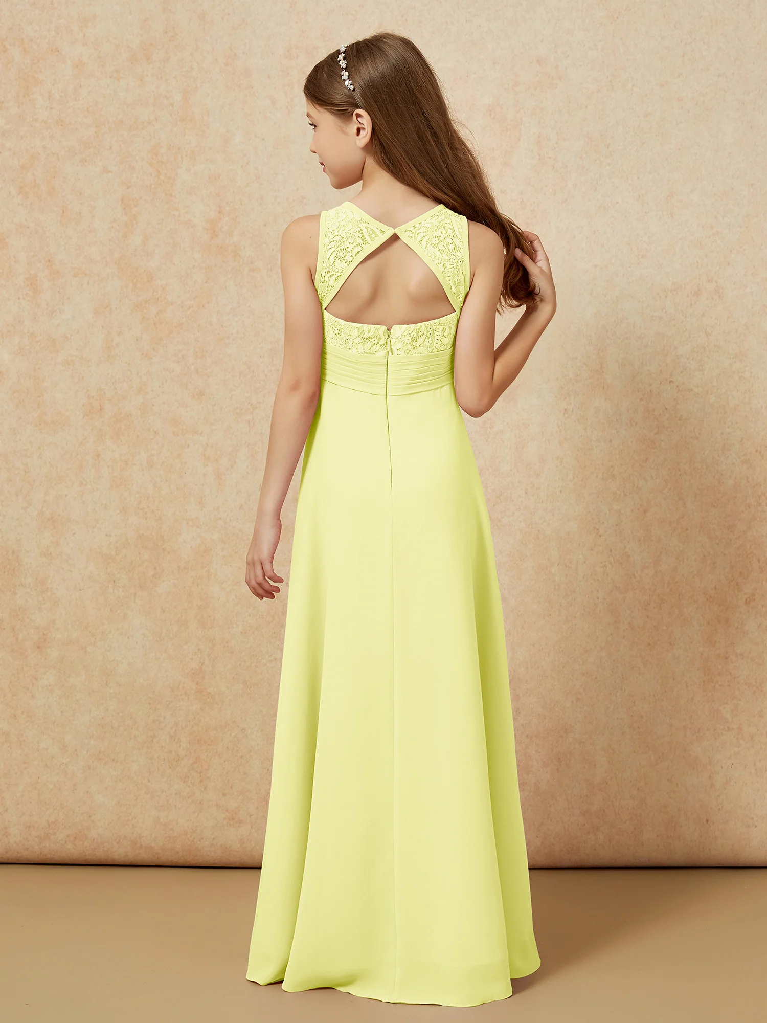 Lace Top A-line Long Junior Bridesmaid Dress Daffodil - Image 2