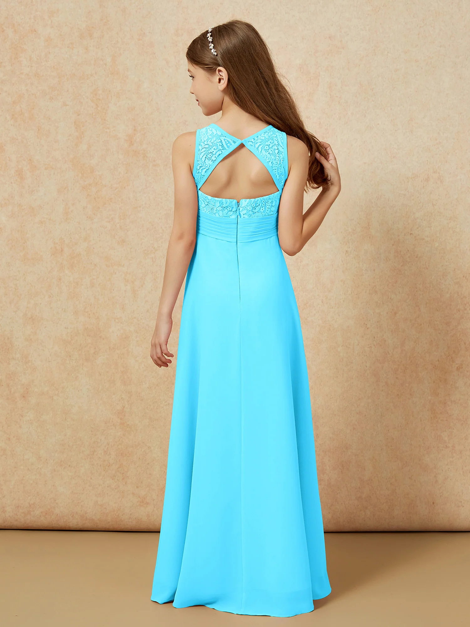 Lace Top A-line Long Junior Bridesmaid Dress Pool - Image 2