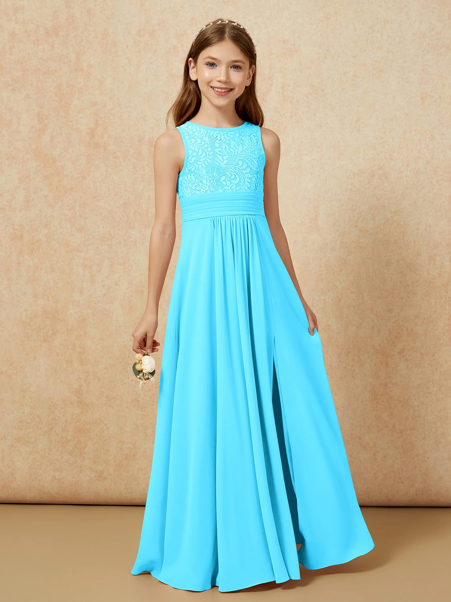 Lace Top A-line Long Junior Bridesmaid Dress Pool - Image 5