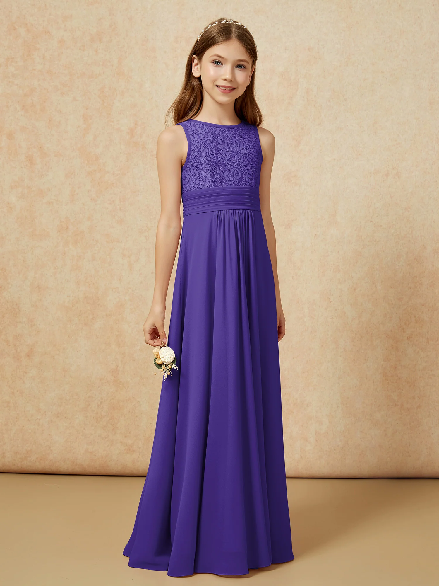 Lace Top A-line Long Junior Bridesmaid Dress Regency - Image 3