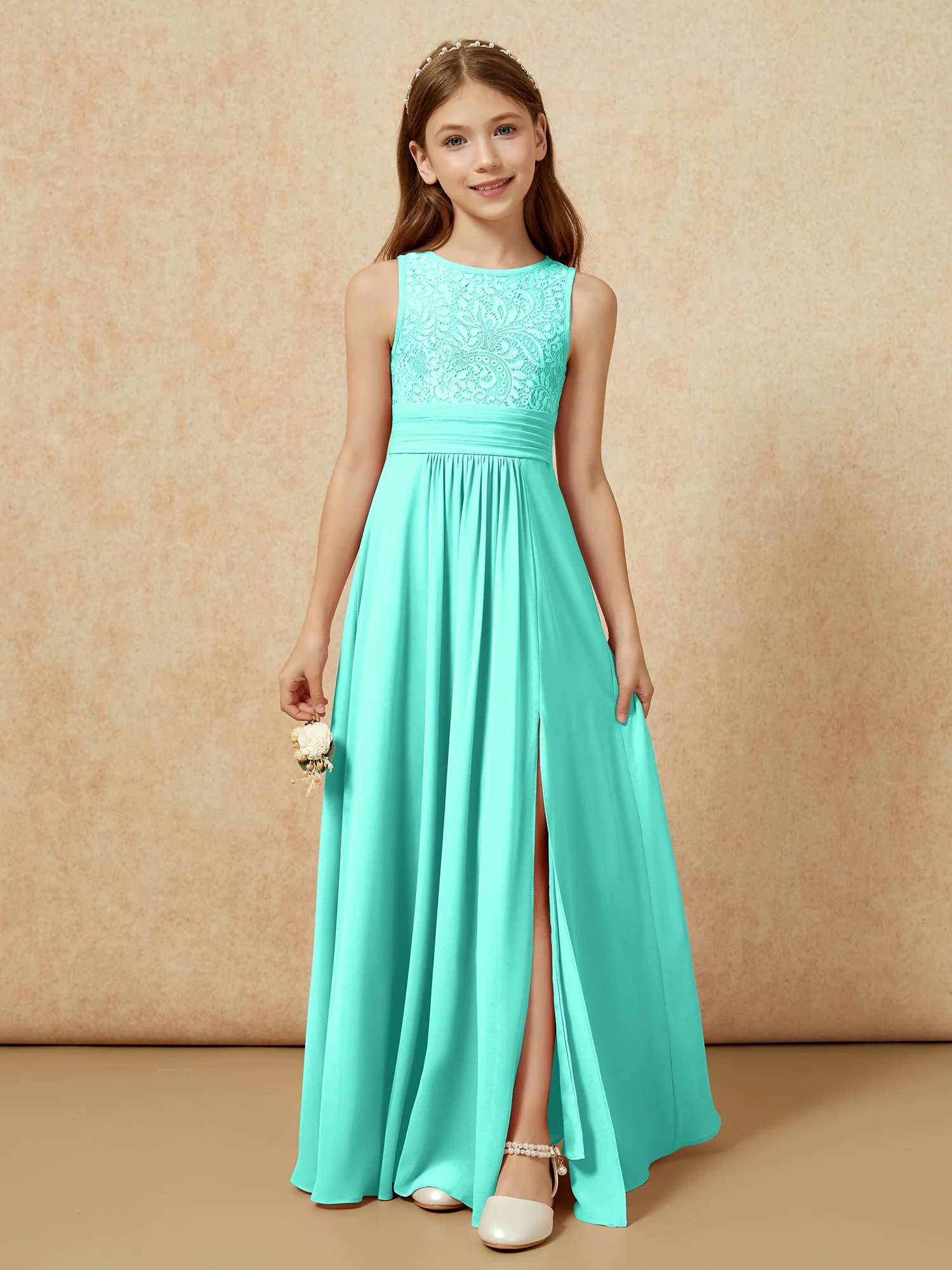 Lace Top A-line Long Junior Bridesmaid Dress Spa