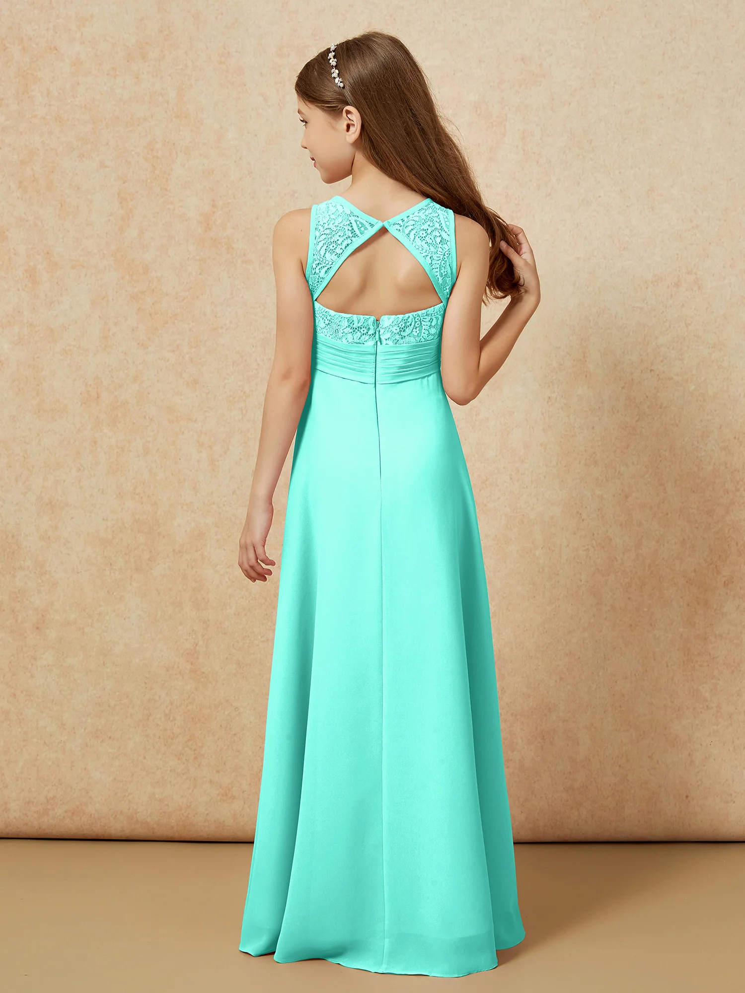 Lace Top A-line Long Junior Bridesmaid Dress Spa - Image 2