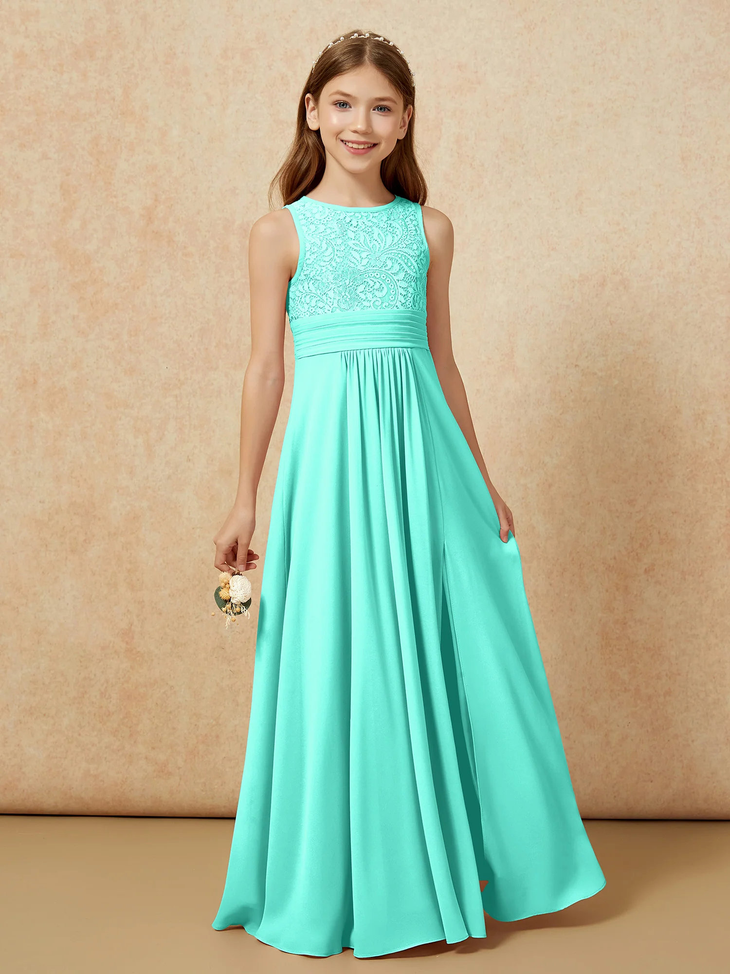 Lace Top A-line Long Junior Bridesmaid Dress Spa - Image 5