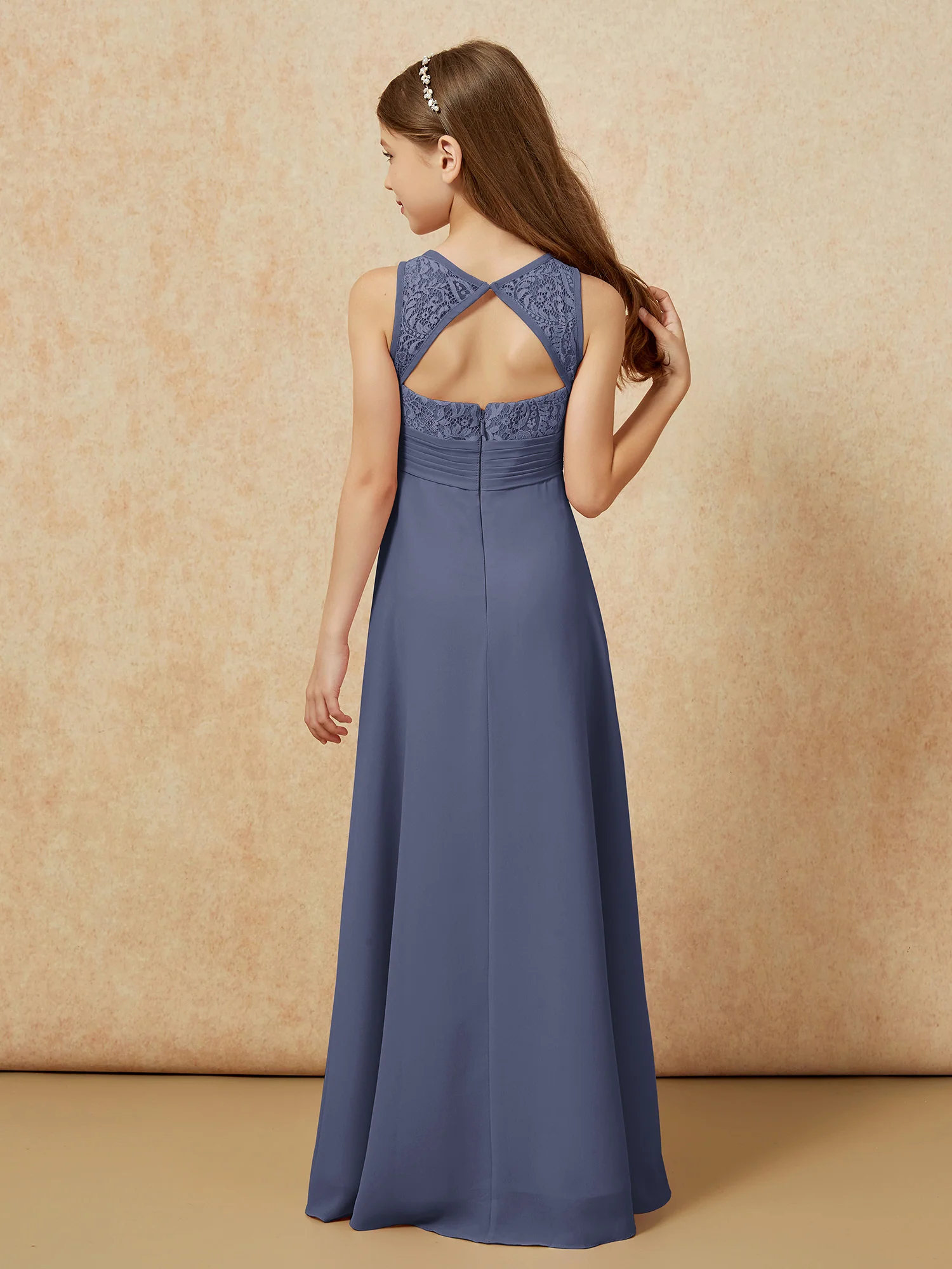 Lace Top A-line Long Junior Bridesmaid Dress Stormy - Image 2