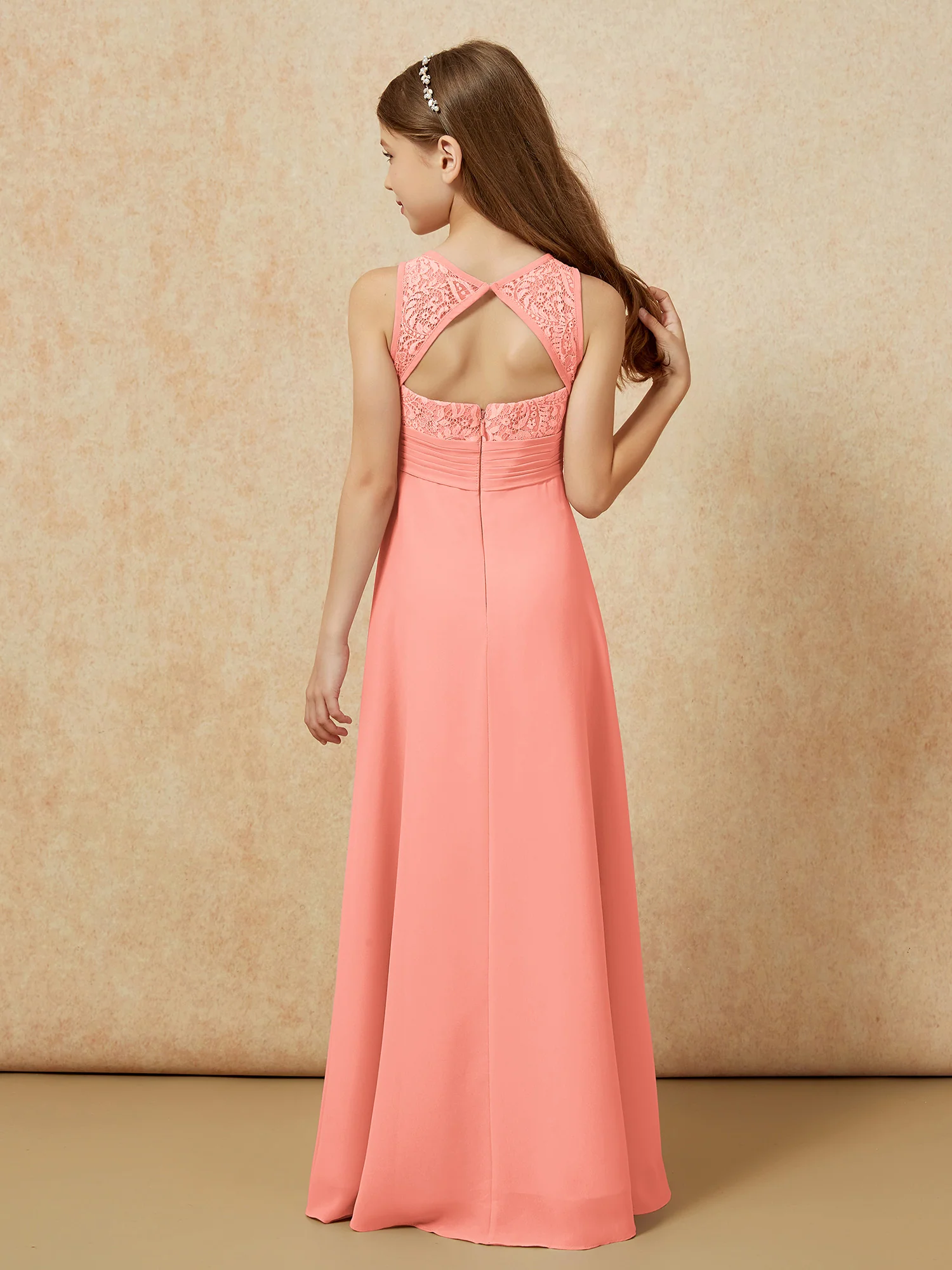 Lace Top A-line Long Junior Bridesmaid Dress Sunset - Image 2