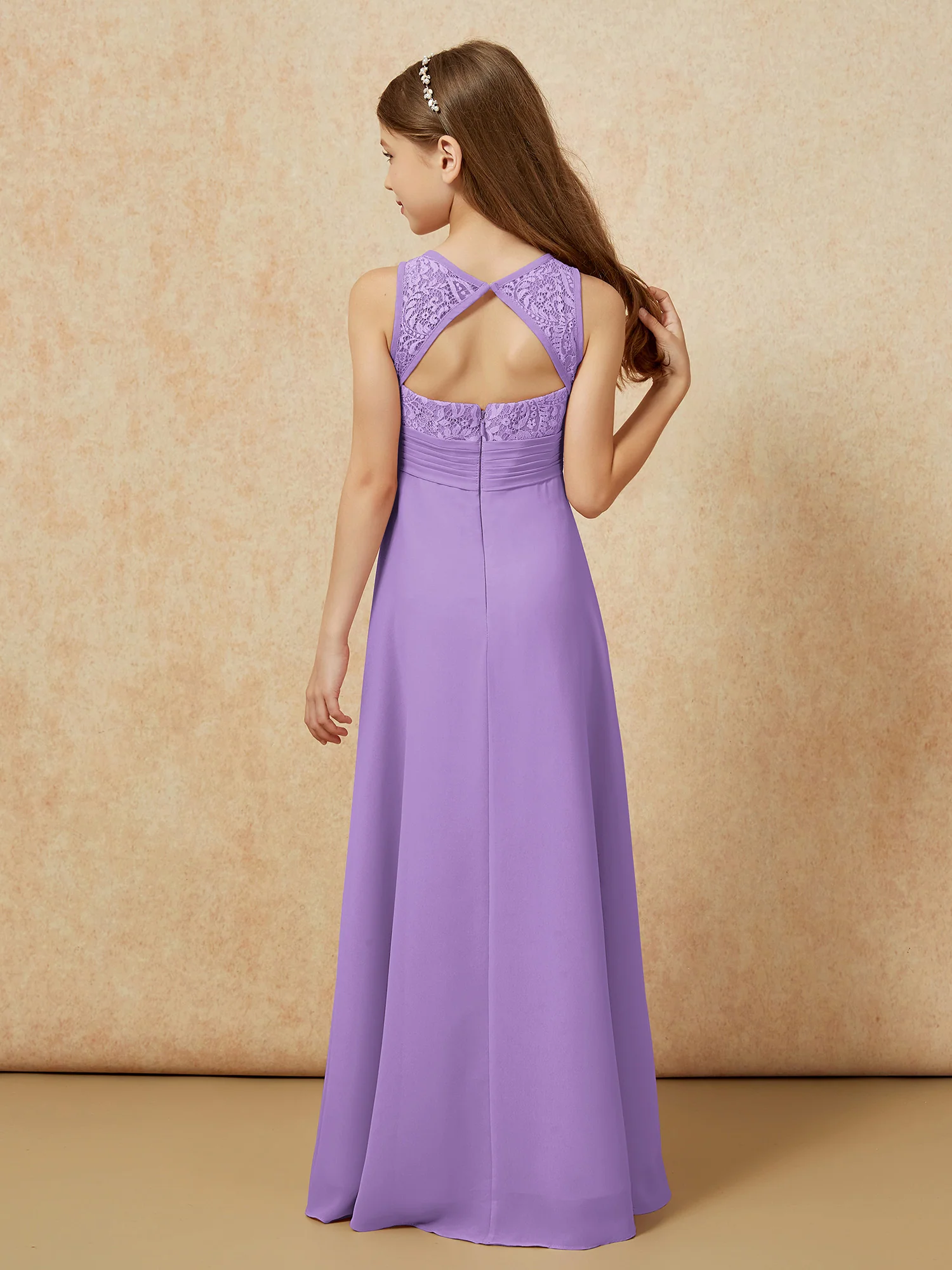 Lace Top A-line Long Junior Bridesmaid Dress Tahiti - Image 2