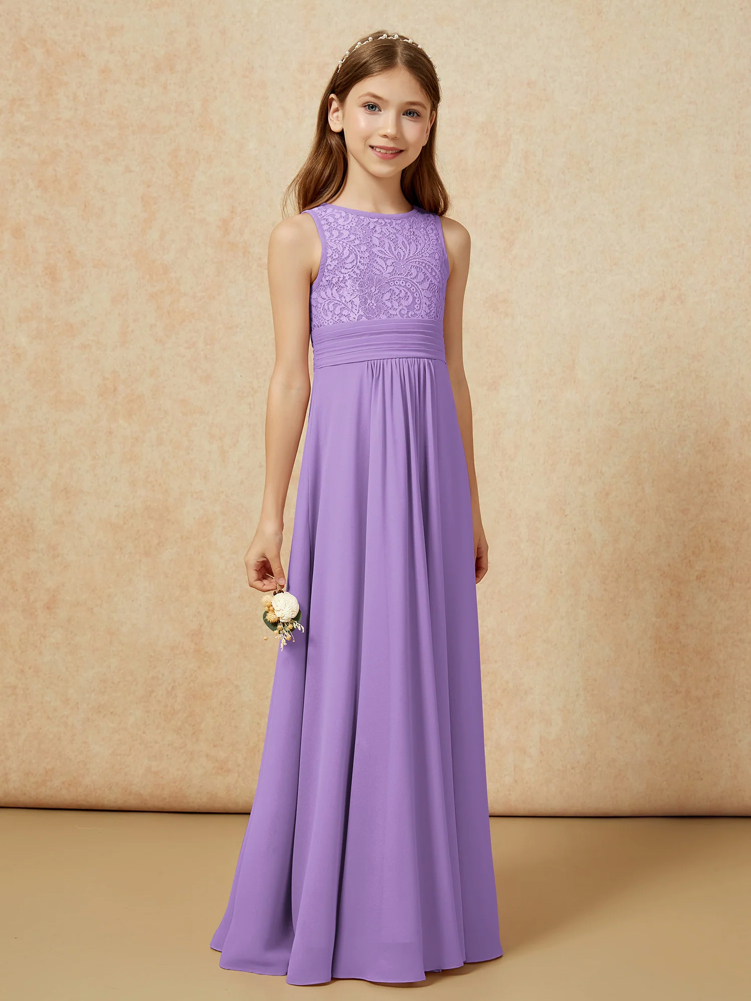 Lace Top A-line Long Junior Bridesmaid Dress Tahiti - Image 3