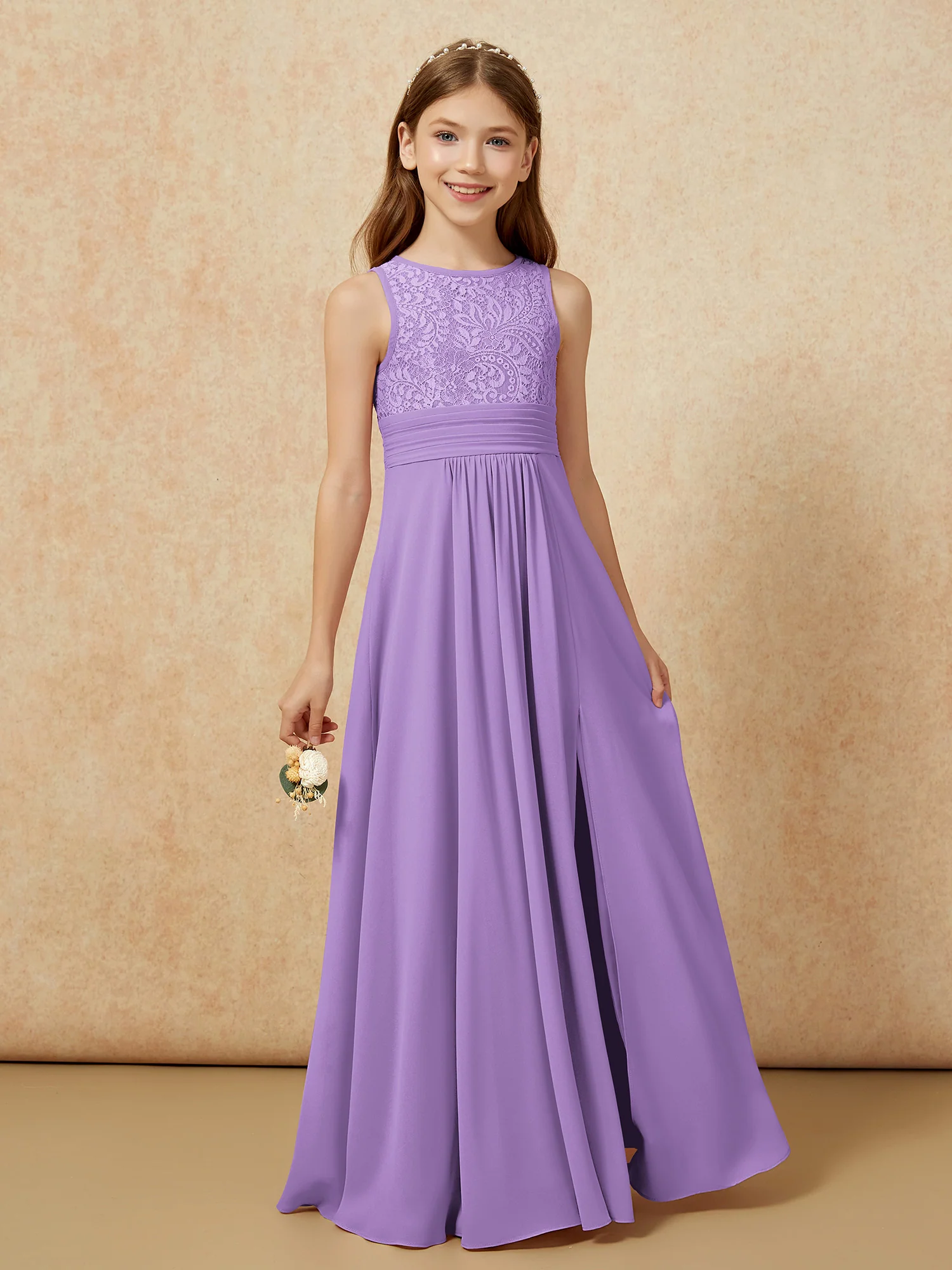 Lace Top A-line Long Junior Bridesmaid Dress Tahiti - Image 5