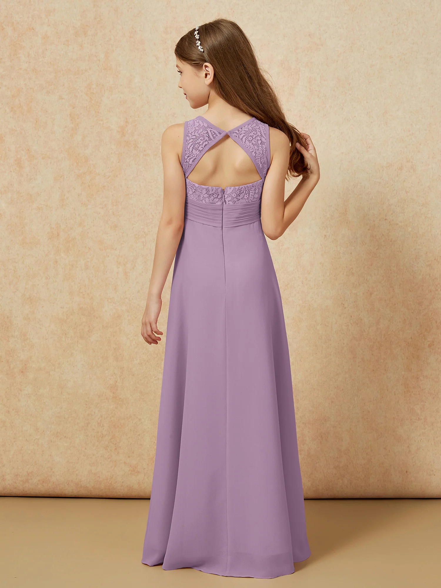 Lace Top A-line Long Junior Bridesmaid Dress Wisteria - Image 2