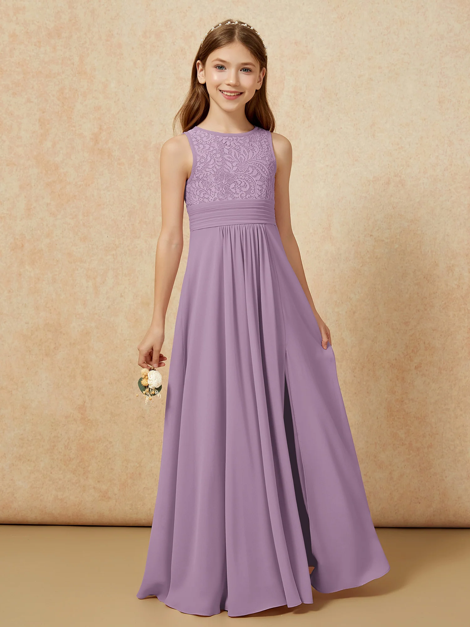 Lace Top A-line Long Junior Bridesmaid Dress Wisteria - Image 5
