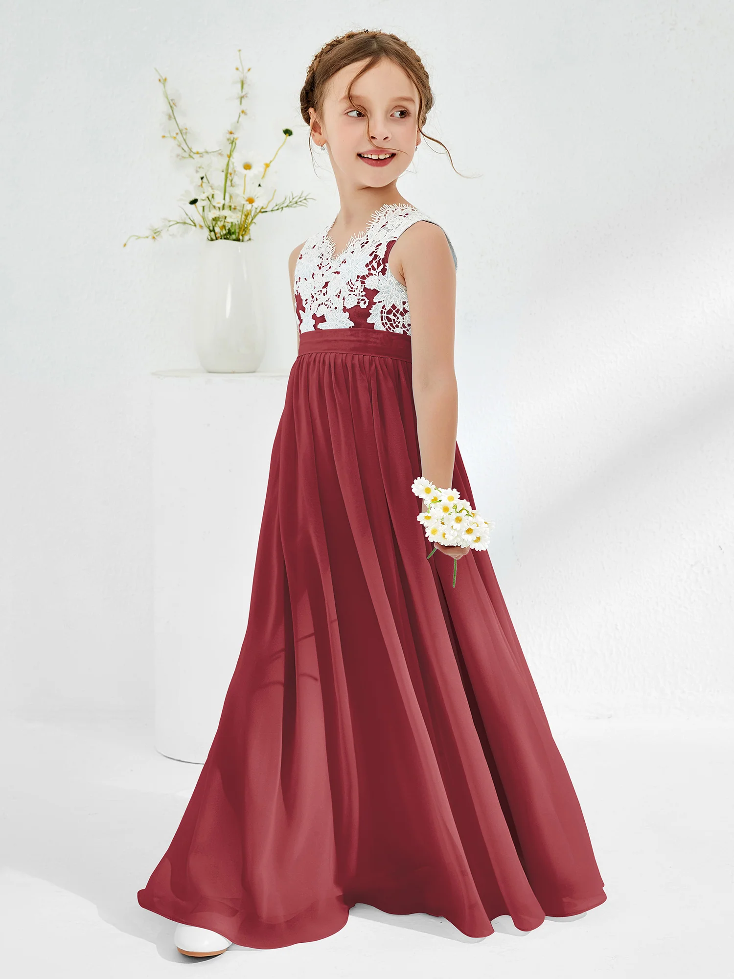 Lace Top Junior Bridesmaid Dresses Cinnamon Rose - Image 3