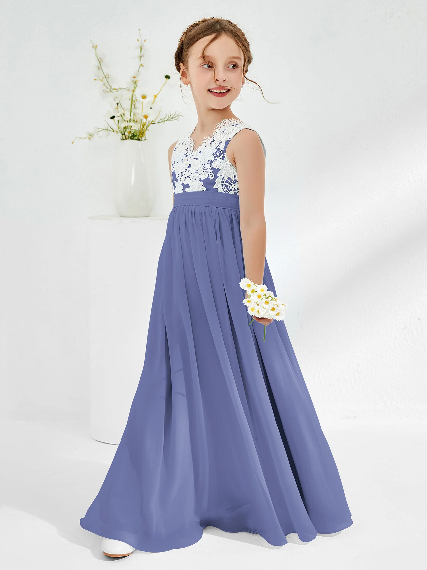 Lace Top Junior Bridesmaid Dresses Periwinkle - Image 3