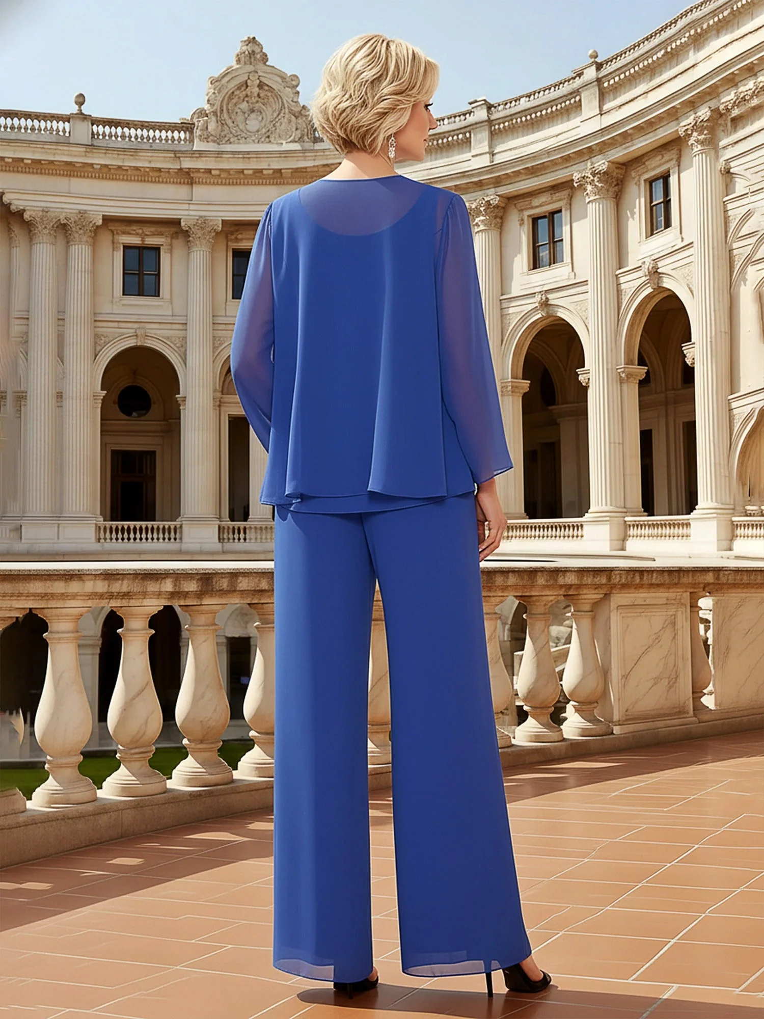 Layered Formal Ensemble Pantsuit Occasion Wear Taupe - Image 2