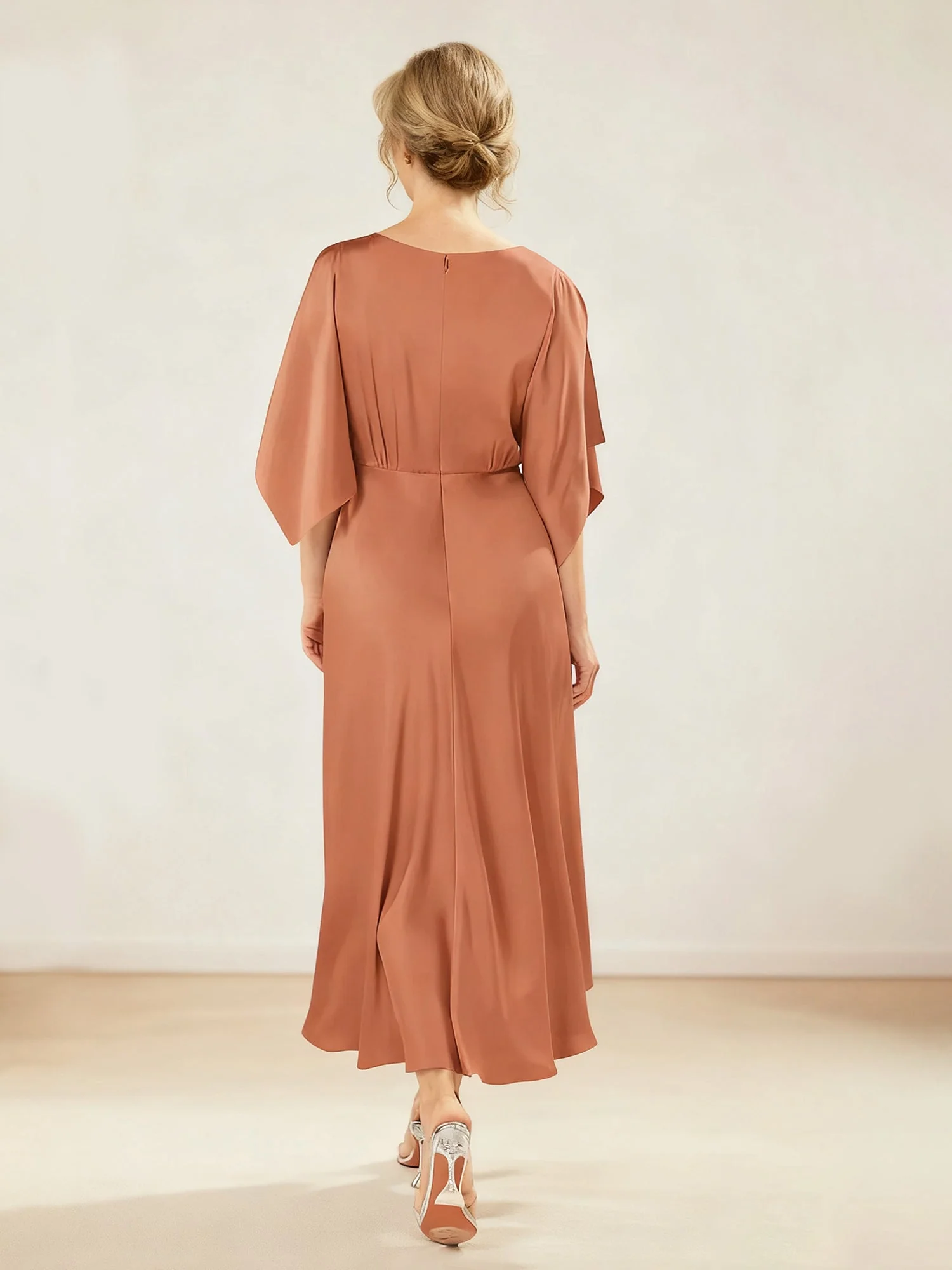 Gathered Waist Boat-Neck Special Occasion Dress Mist - Image 2