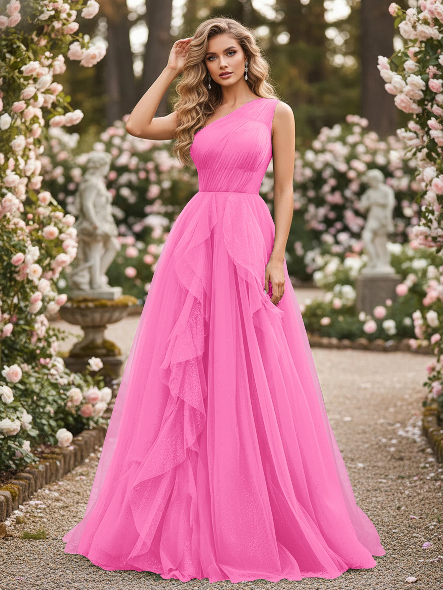 Sparkling Tulle A-Line Gown with Cascading Ruffles Azalea